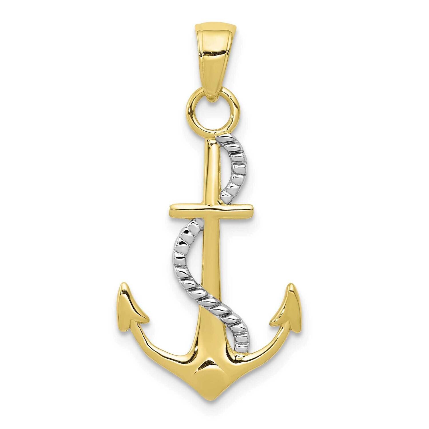 10K with Y Gold Polished Anchor with Rope Pendant 10k Gold with Rhodium 10K5396