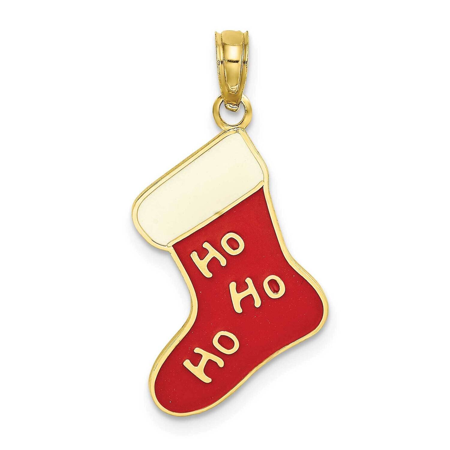 2-D Enamel Ho Ho Ho Christmas Stocking Charm 10k Gold 10K6969