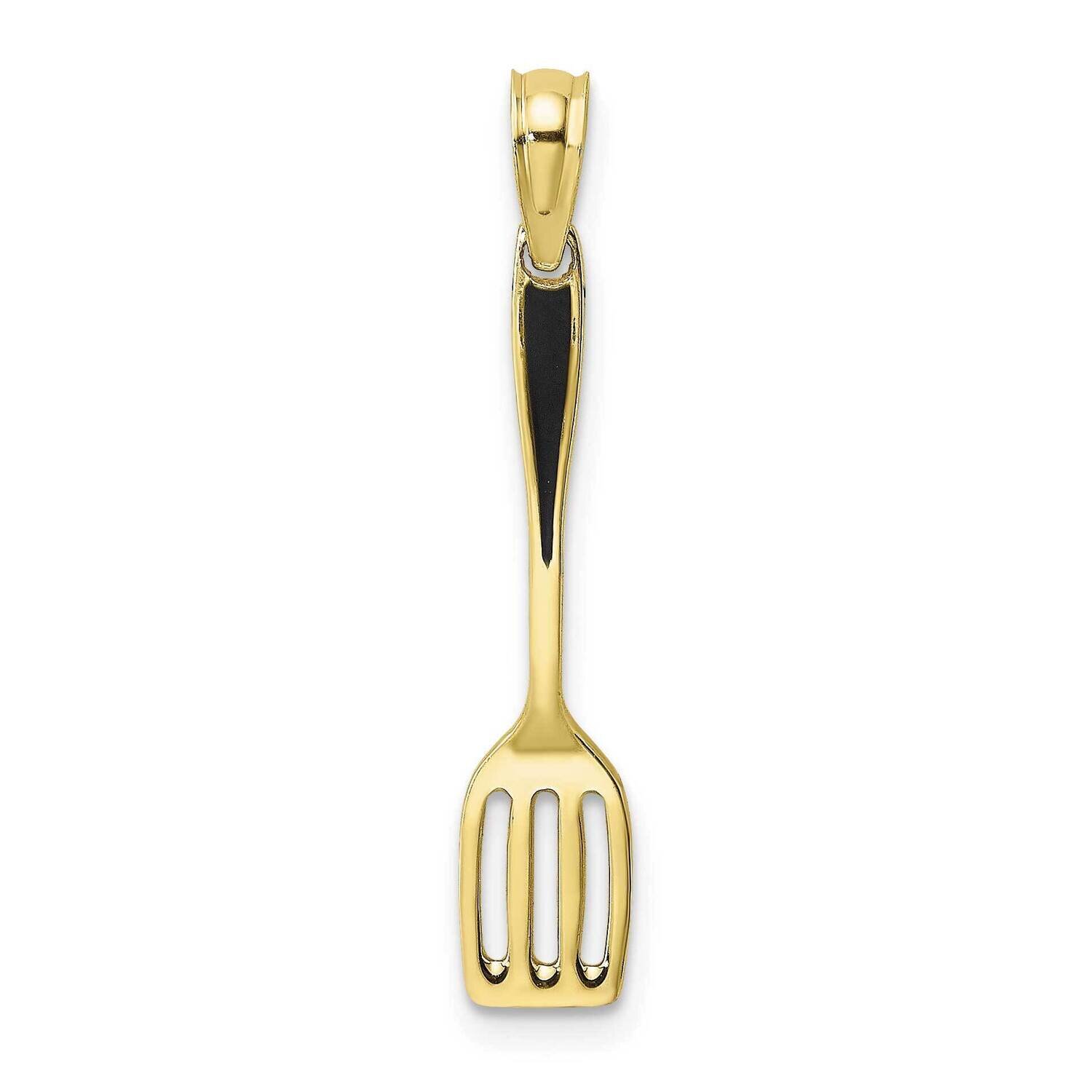Black Enamel 3-D Spatula Charm 10k Gold with Rhodium 10K7019, MPN: 10K7019,