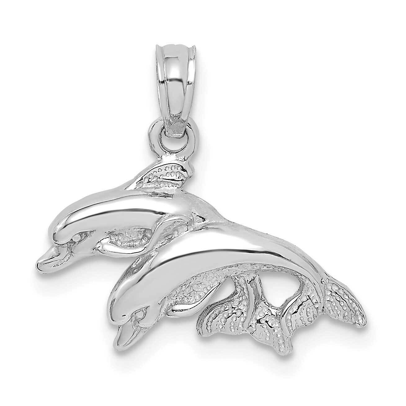 Double Dolphins Jumping Left Charm 10k White Gold Polished 10K7725W