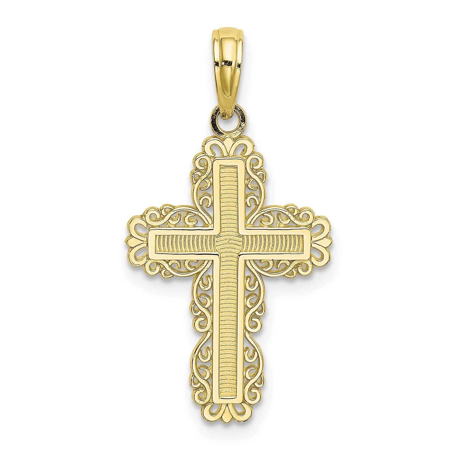 Lace Trim Cross Charm 10k Gold Textured 10K8431, MPN: 10K8431, 63721816282