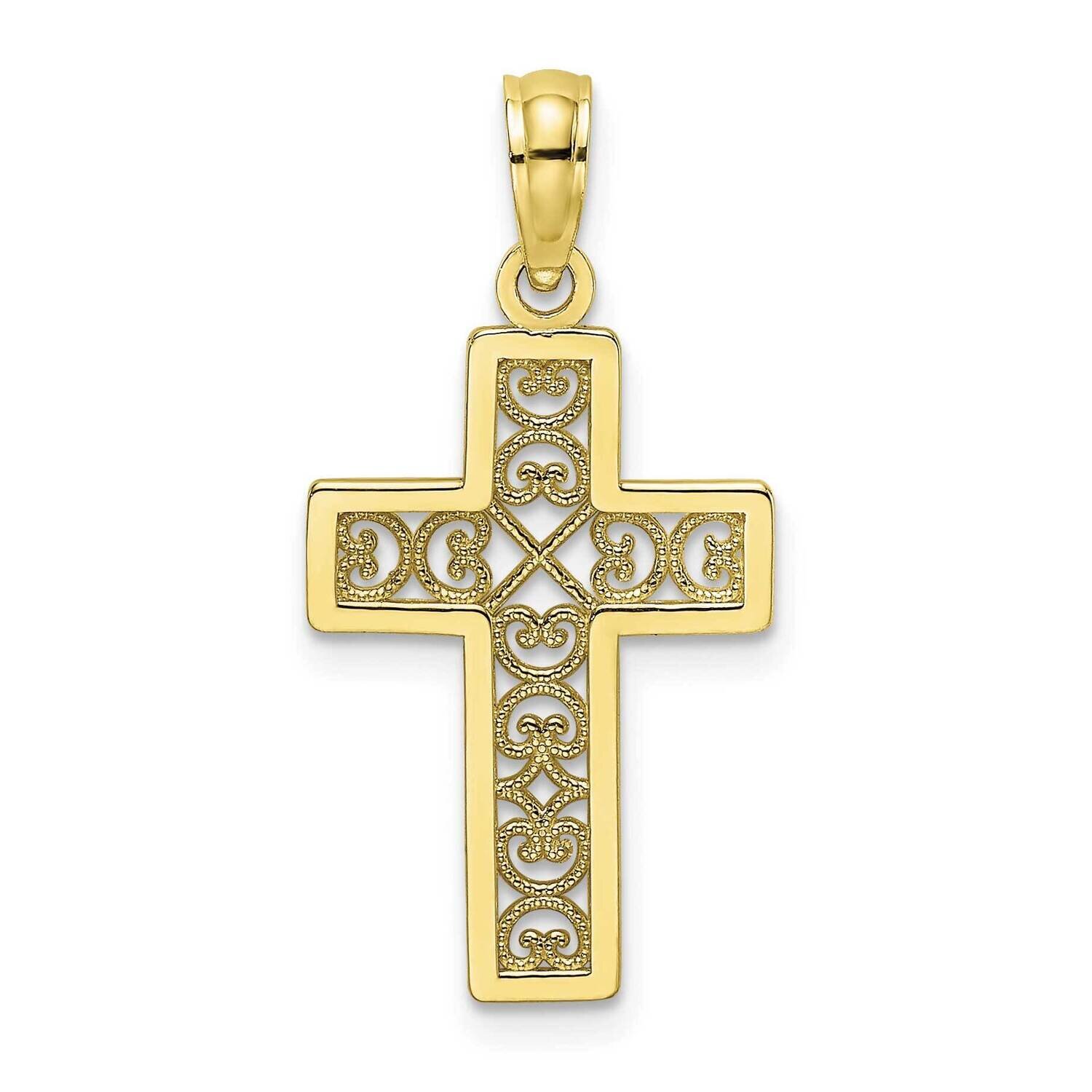 Lace Center Cross Charm 10k Gold Textured 10K8504, MPN: 10K8504, 63721812994