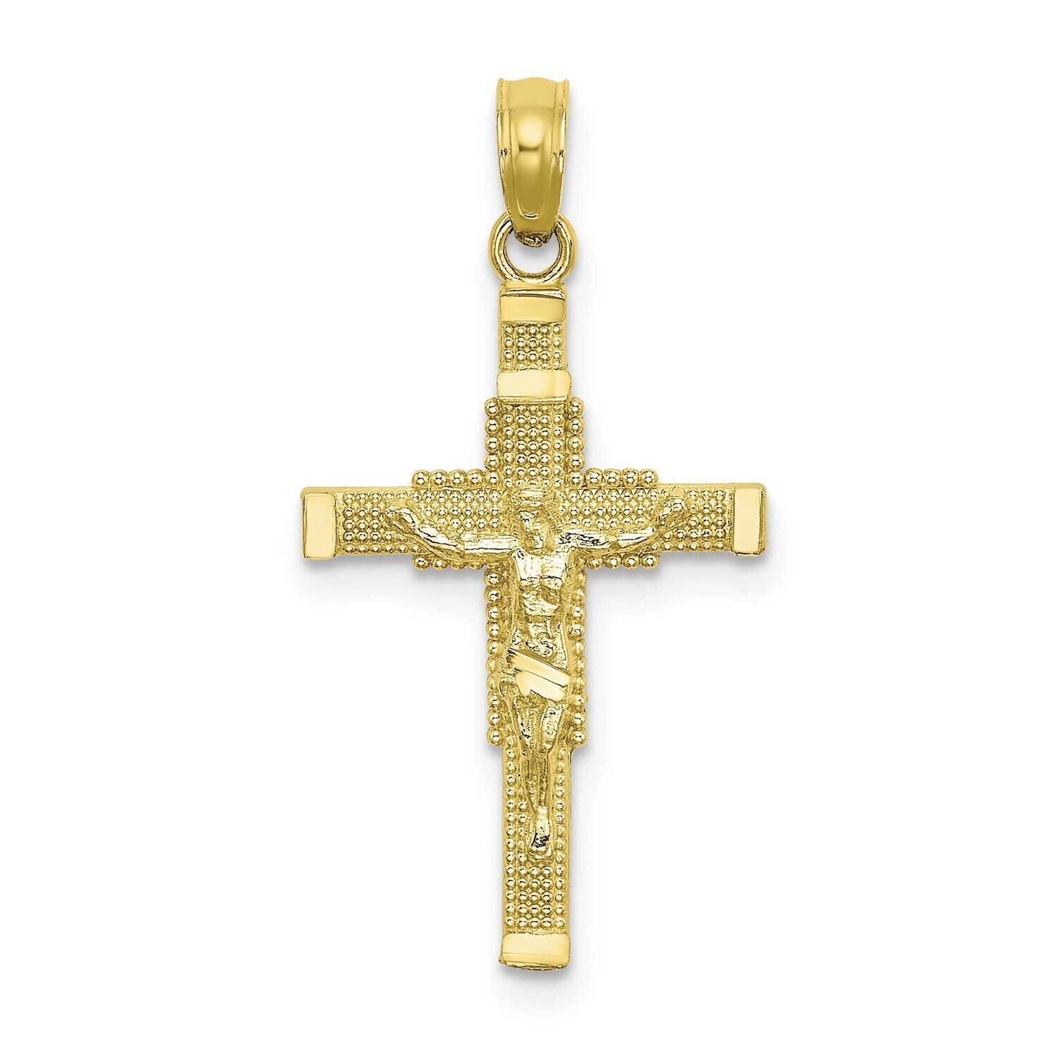 Beaded Accent with Cross Behind Crucifix Charm 10k Gold 10K8587