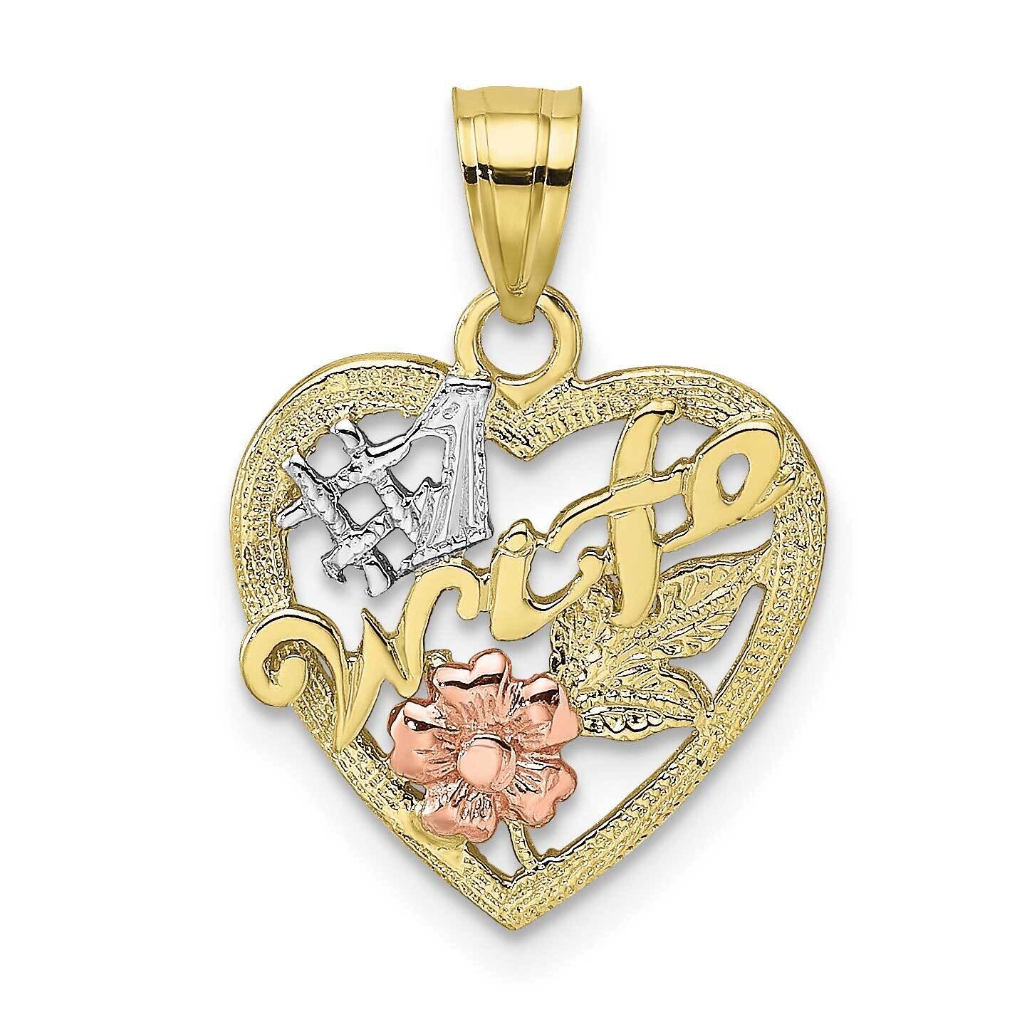 Rh #1 Wife In Heart Flower Charm 10k Two-Tone Gold  10K9071, MPN: 10K9071,