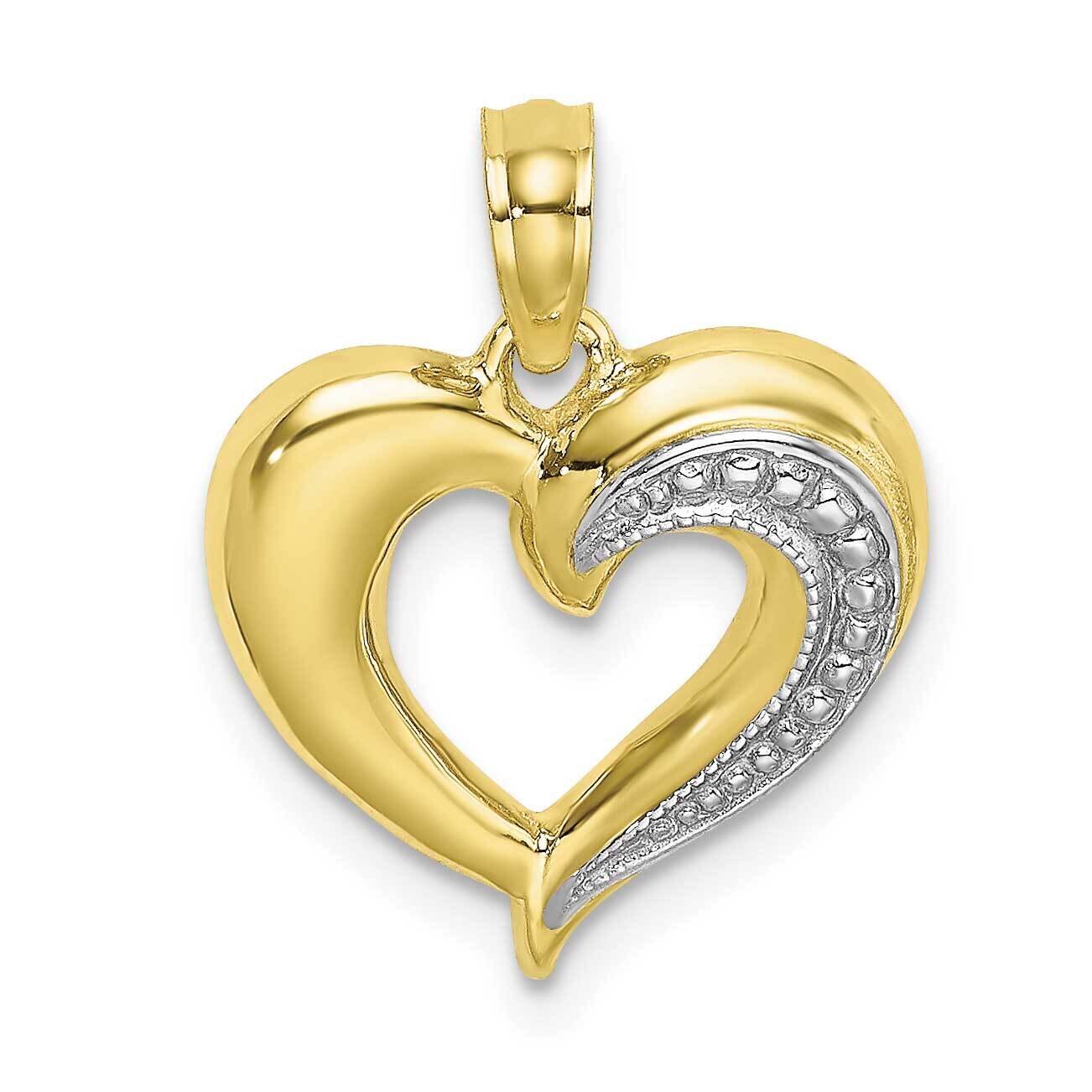 Polished Textured Heart Charm 10k Gold with Rhodium 10K9124, MPN: 10K9124,