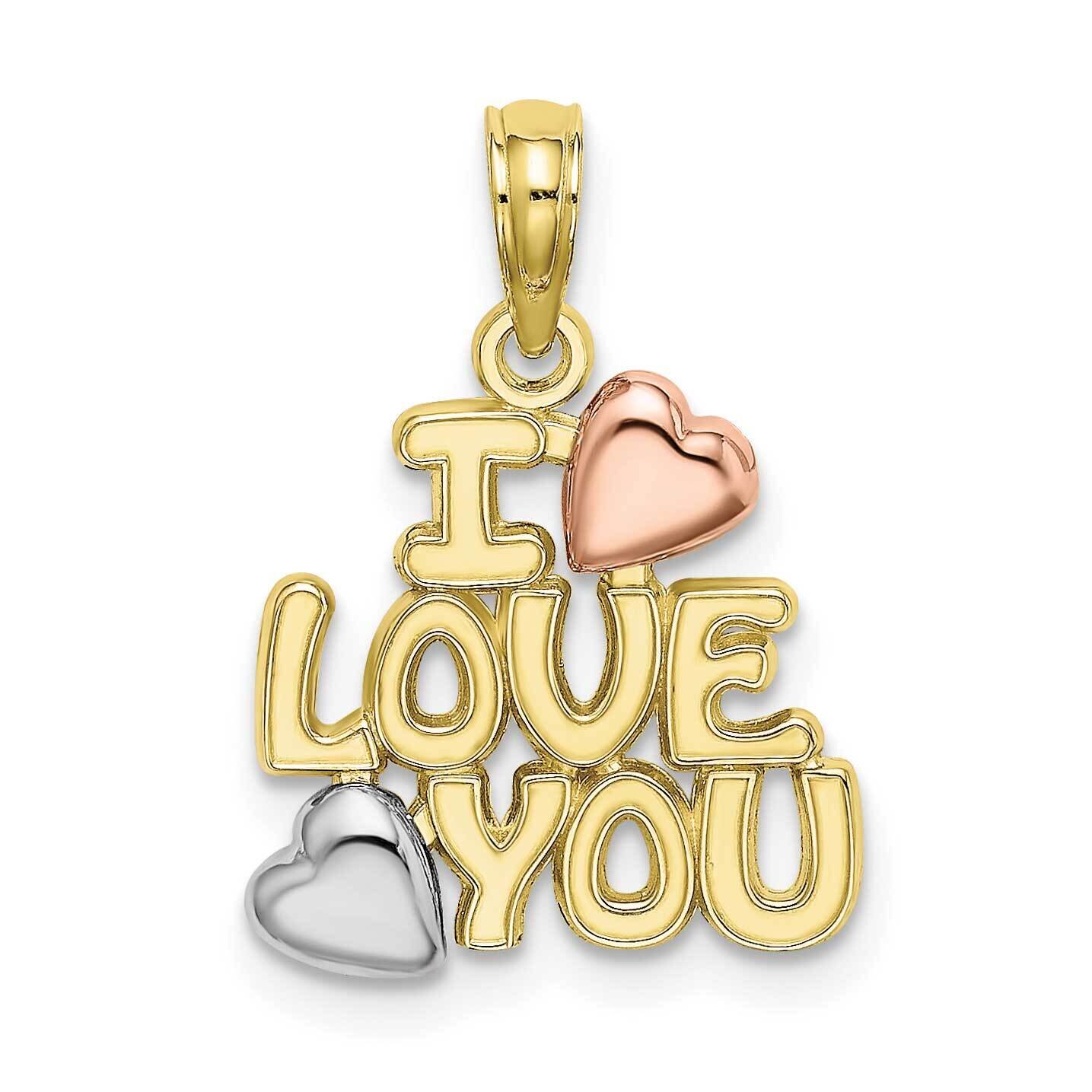 Yellow Rose Gold with Rhodium I Love You with Hearts Charm 10k Gold 10K9130