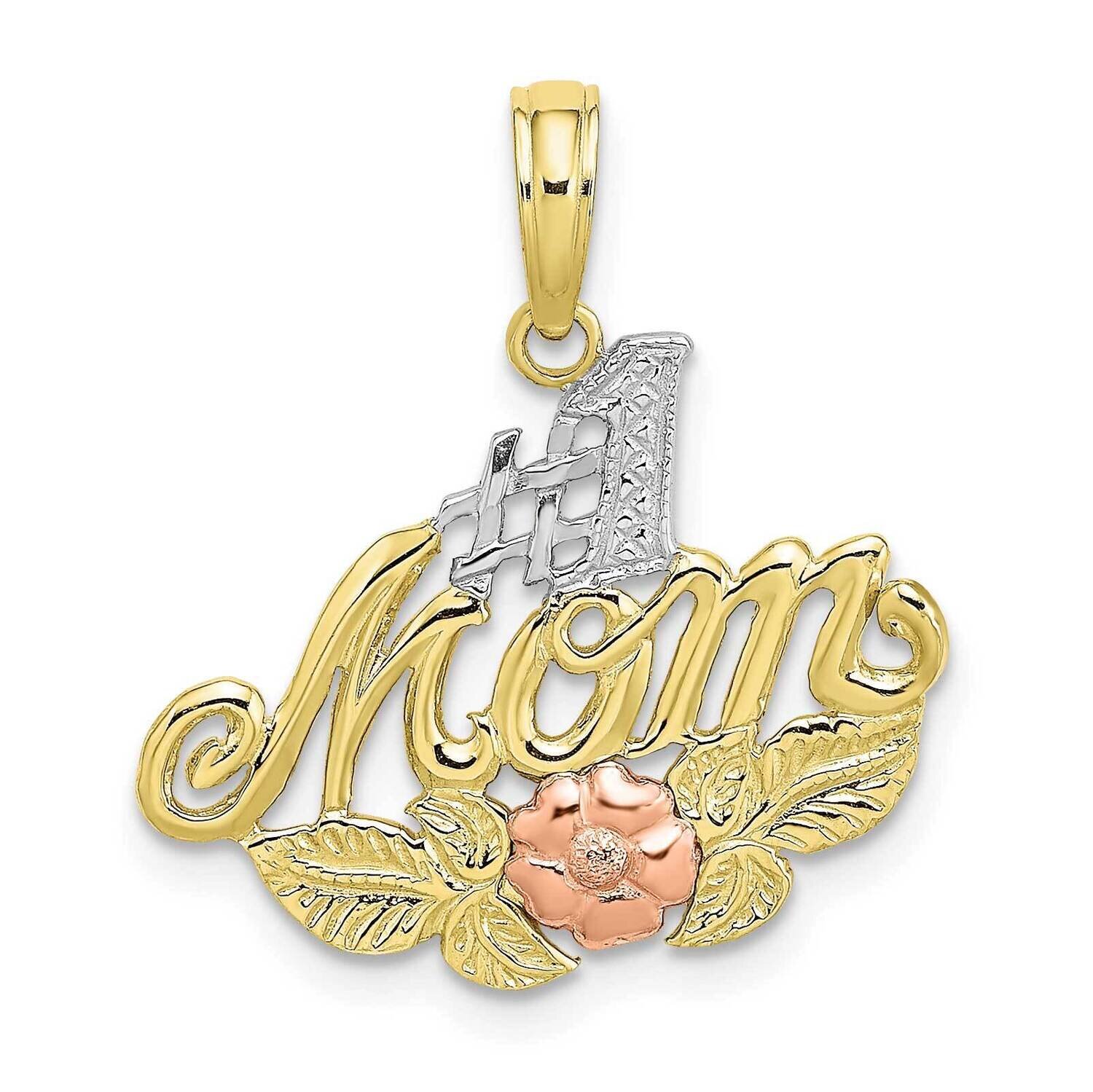 Yellow Rose Gold with Rh #1 Mom with Flower Charm 10k Gold 10K9144, MPN: 10K9144, 63721818743