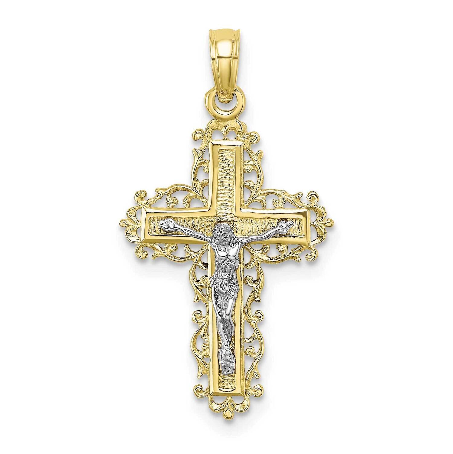 Lace Trim Crucifix Charm 10k Gold Textured 10K9174, MPN: 10K9174, 63721818743