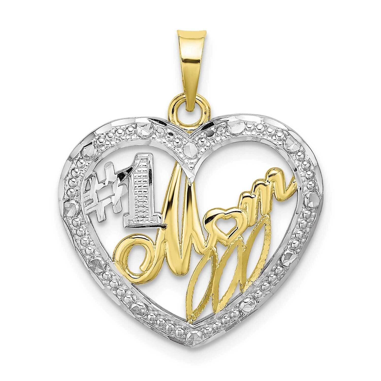 Bead Trim #1 Mom In Heart Charm 10k Gold with Rhodium 10K9234