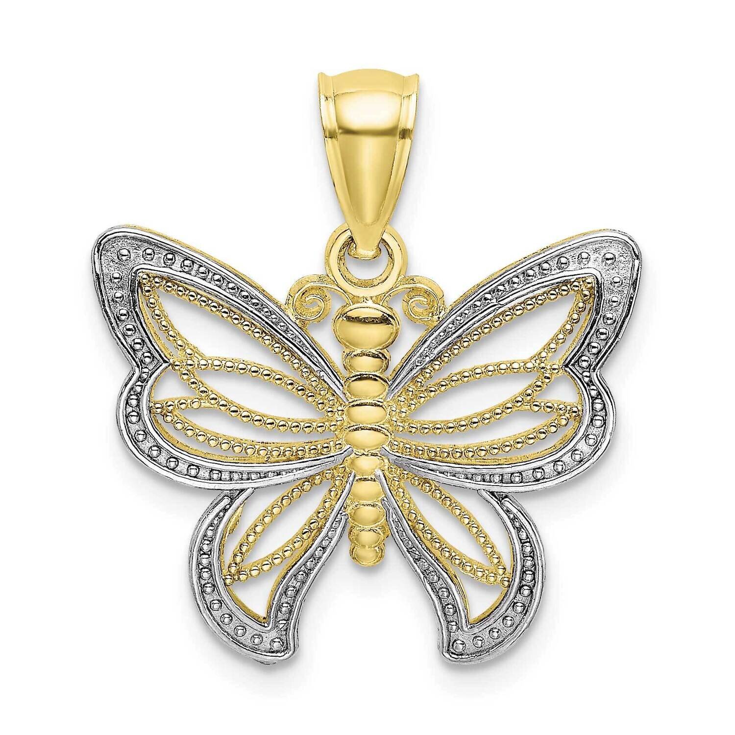 Butterfly with White Beaded Wings Charm 10k Gold &amp; Rhodium 10K9237