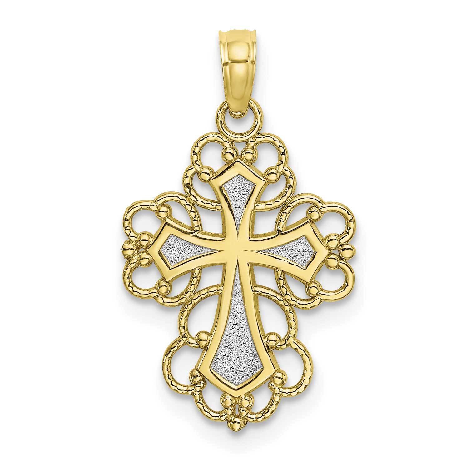 Beaded Lace Trim Cross Charm 10k Gold with Rhodium 10K9240, MPN: 10K9240, 63721815445