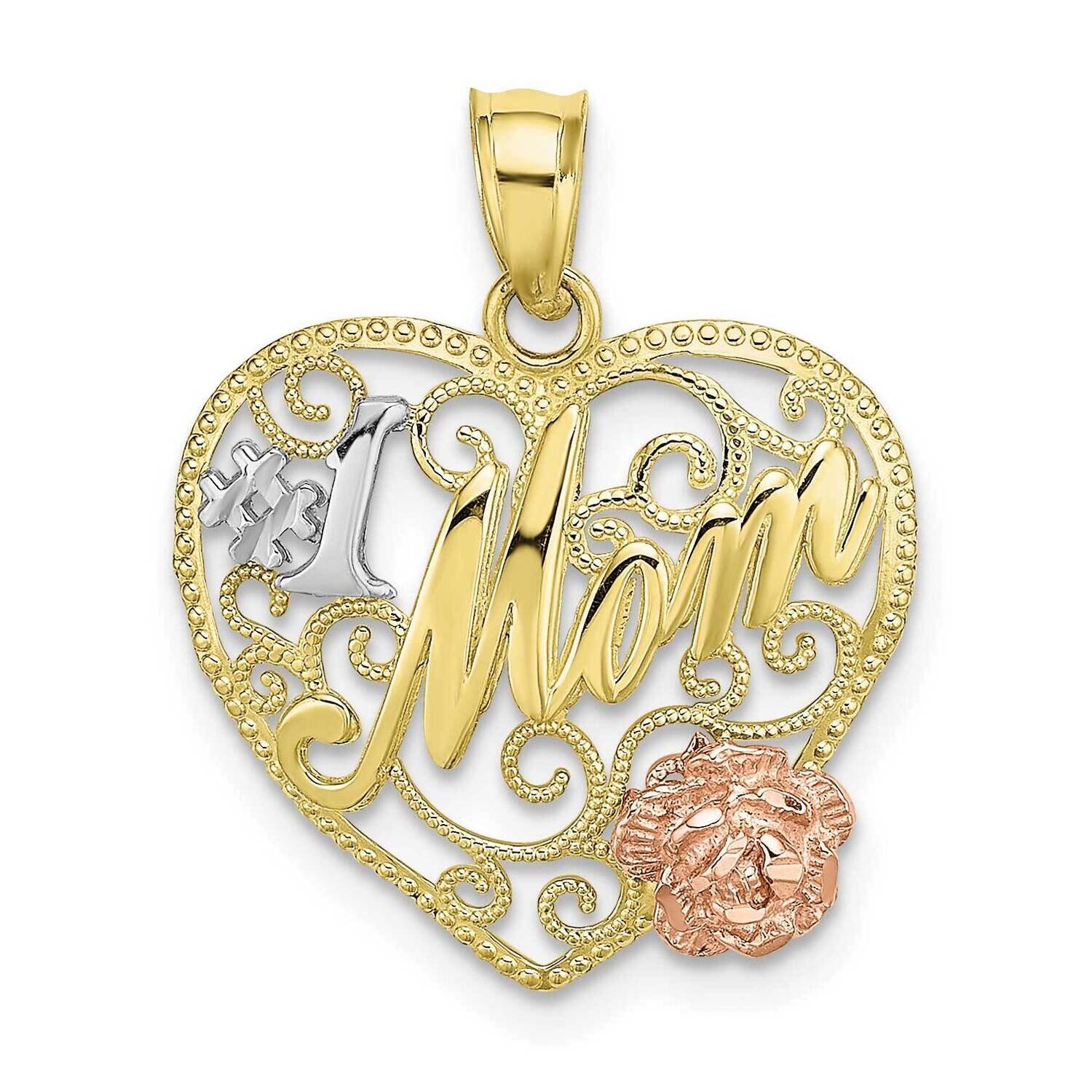 Yellow Rose Gold with Rh #1 Mom Heart Charm 10k Gold 10K9250