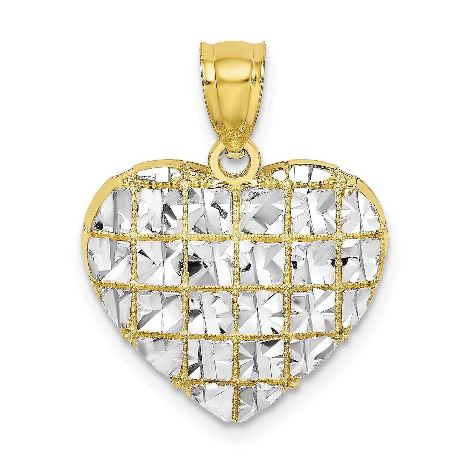 Heart Charm 10k Gold with Rhodium Diamond-cut 10K9297, MPN: 10K9297,
