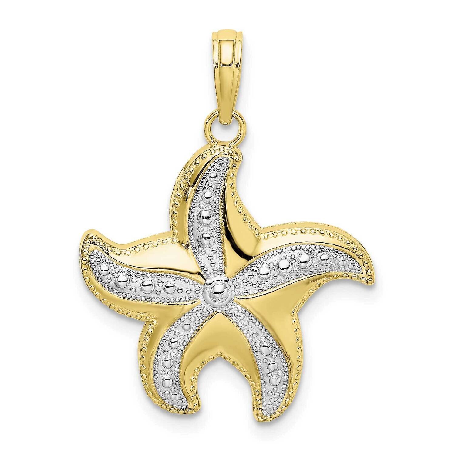 Polished Starfish Charm 10k Gold &amp; Rhodium Diamond-cut 10K9391, MPN: 10K9391,