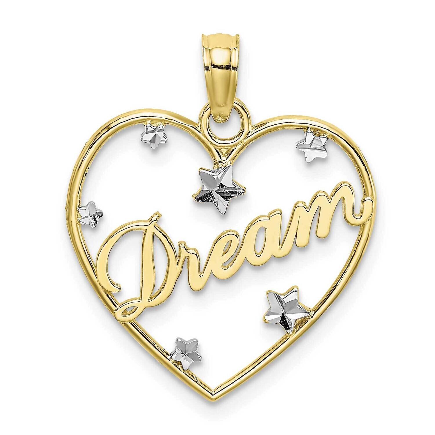 Dream In Heart Frame with Rh Star Accents Charm 10k Gold Diamond-cut 10K9396