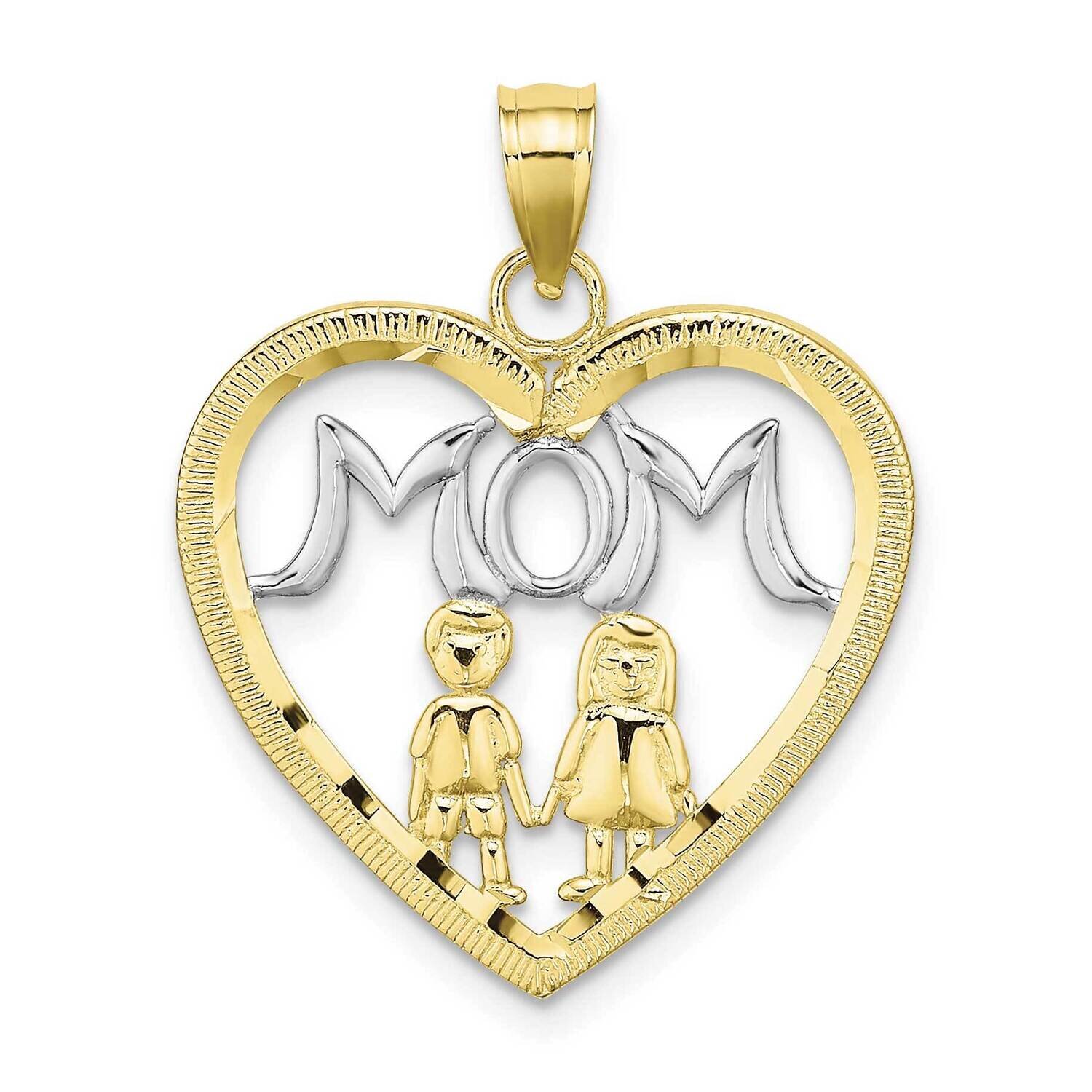 Heart with 2 Kids Mom Charm 10k Gold with Rhodium 10K9407