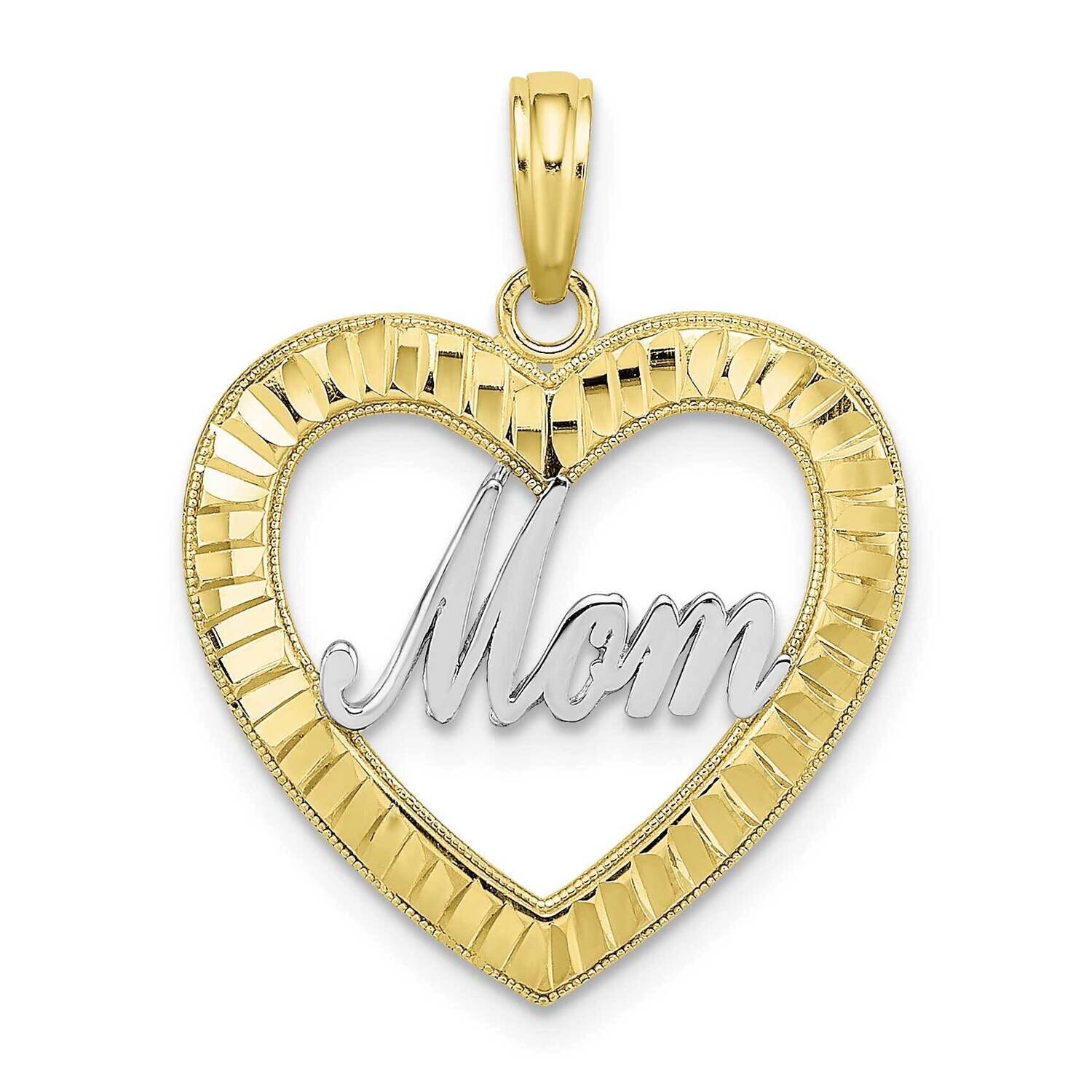 Heart Frame Mom Charm 10k Gold with Rhodium Diamond-cut 10K9416