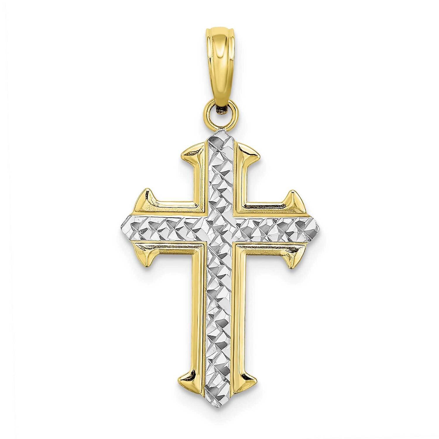 Cross Pendant 10k Gold &amp; Rhodium Diamond-cut 10K9421, MPN: 10K9421, 63721815520