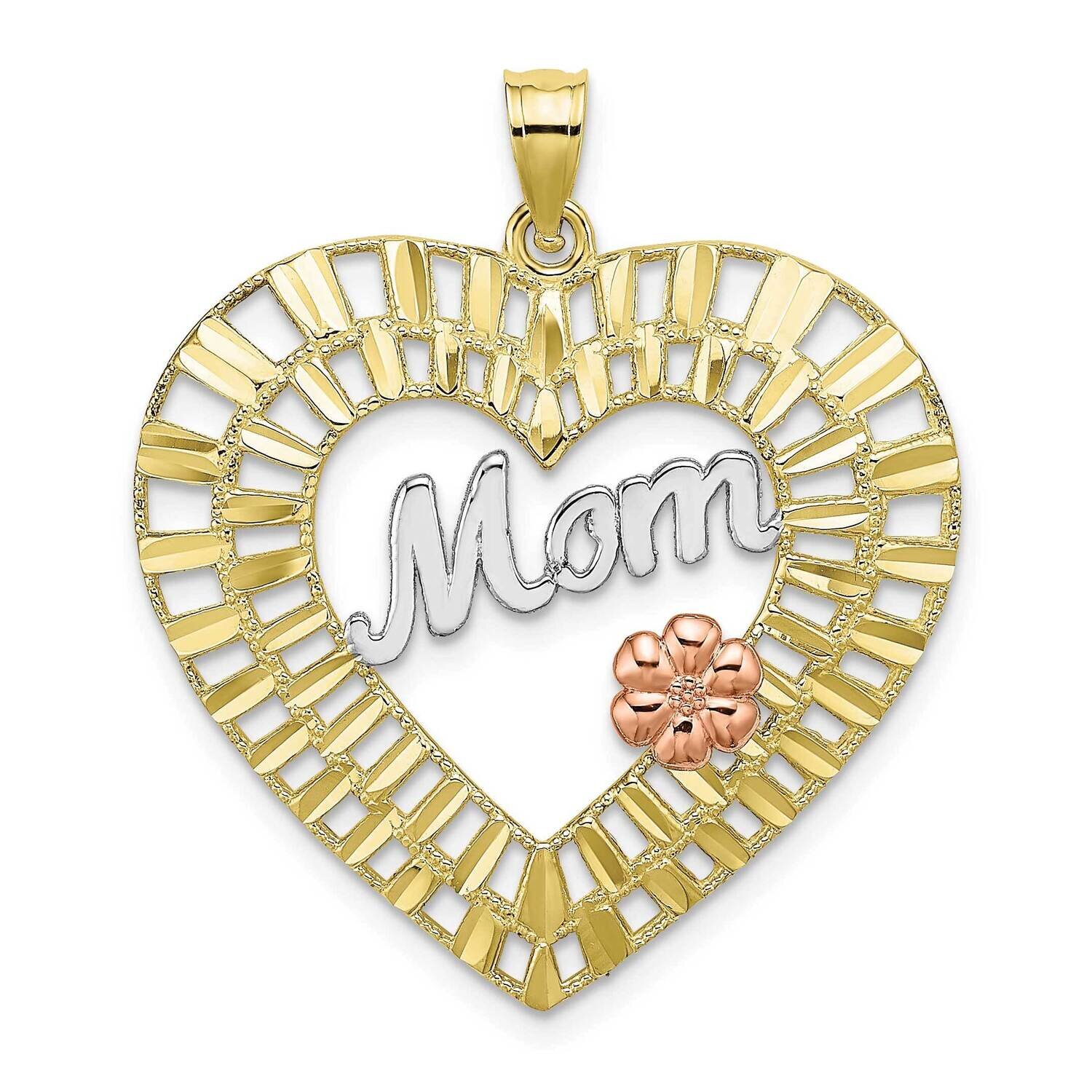 Yellow Rose Gold with Rh Mom Heart Charm 10k Gold Diamond-cut 10K9422, MPN: 10K9422,