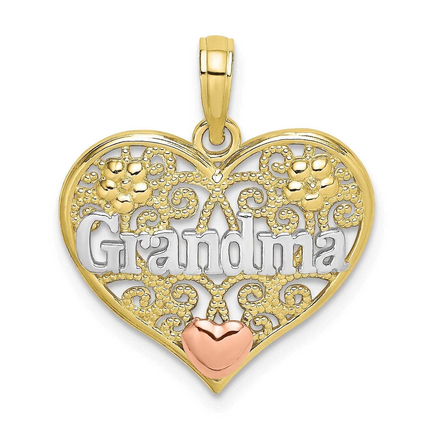 White Rhodium Polished Grandma In Filigree Heart Pendant 10k Two-Tone Gold 10K9557