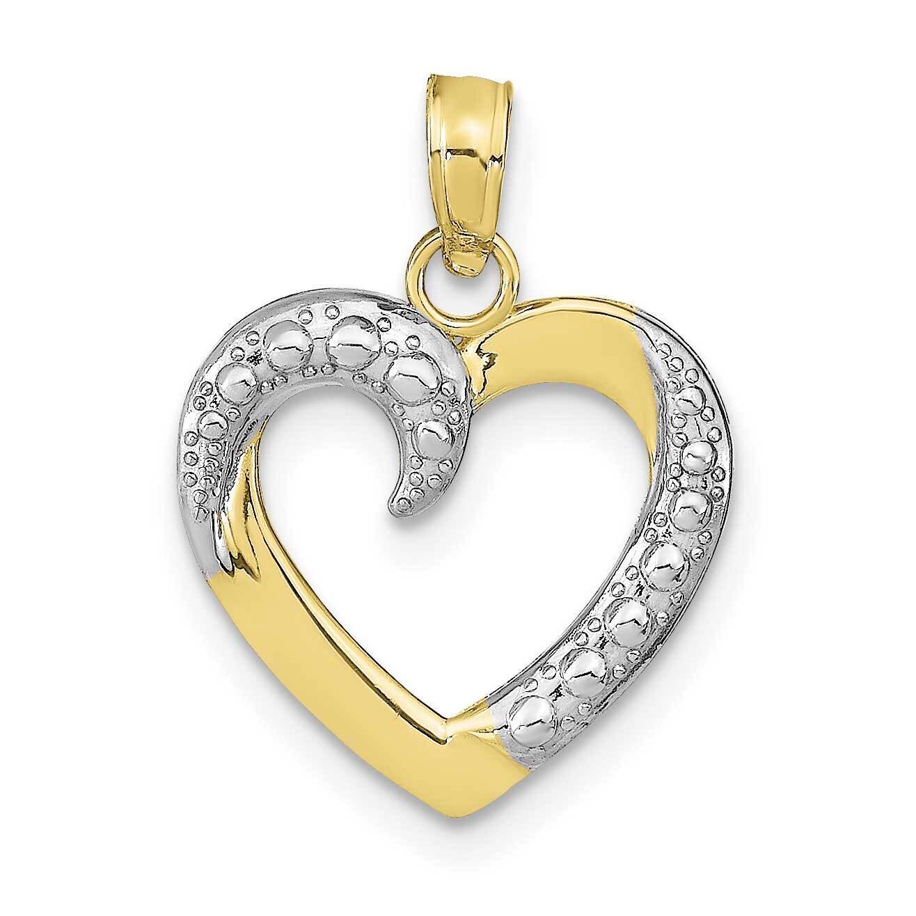 Polished Textured Heart Pendant 10k Gold &amp; Rhodium 10K9678, MPN: 10K9678,