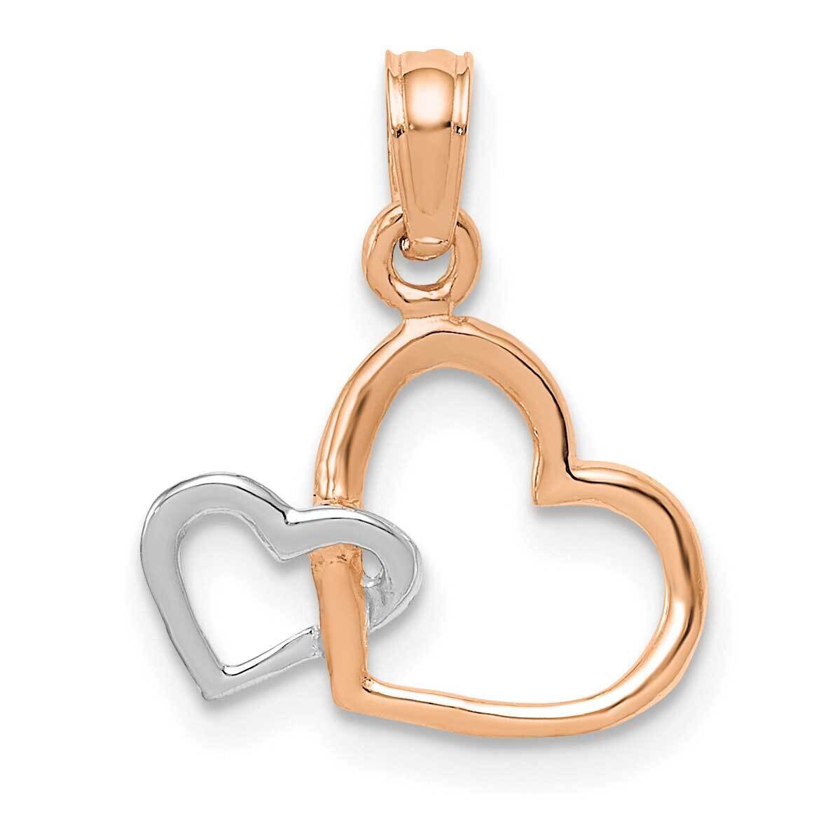 Rose White Gold Polished Intertwined Double Heart Pendant 10k Gold 10K9681, MPN: 10K9681,