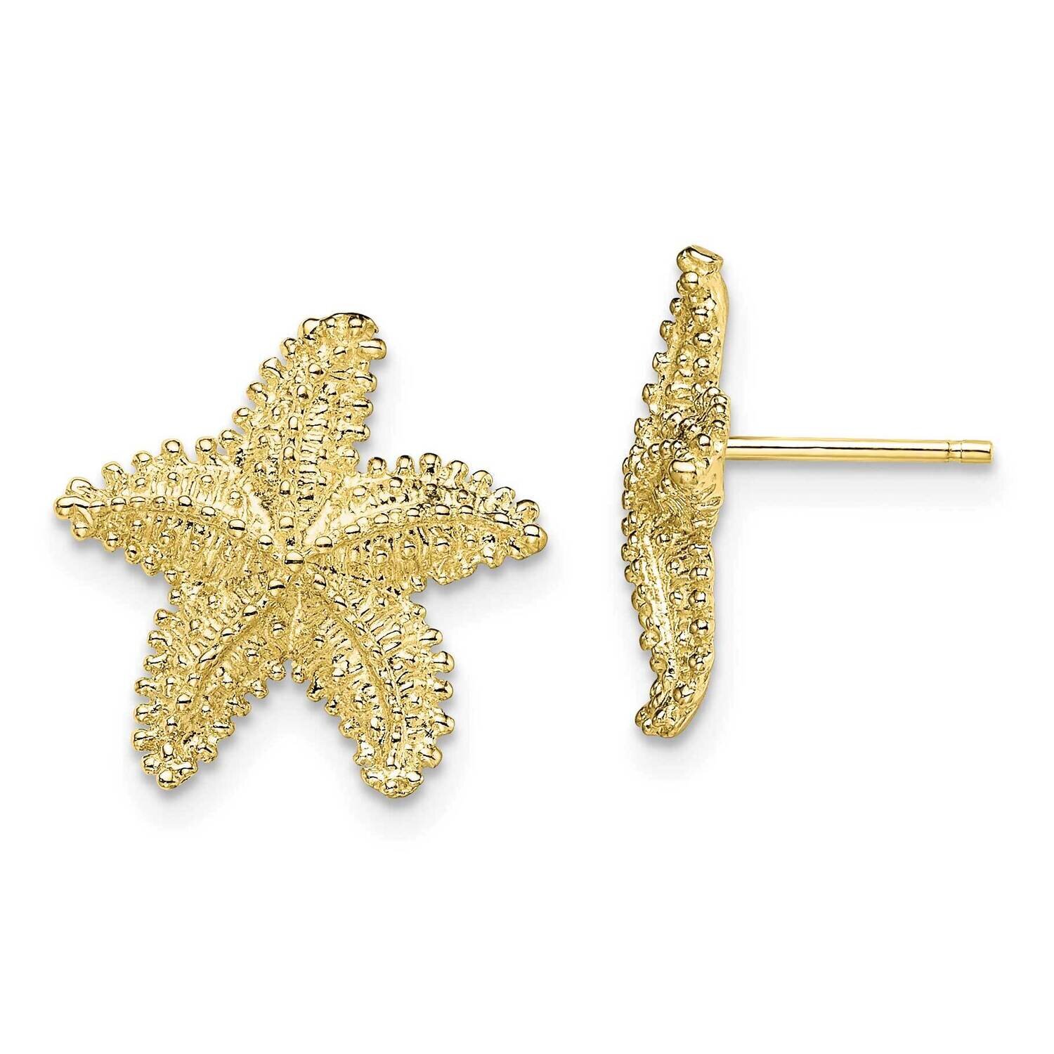Beaded Starfish Post Earrings 10k Gold Textured 10TE868