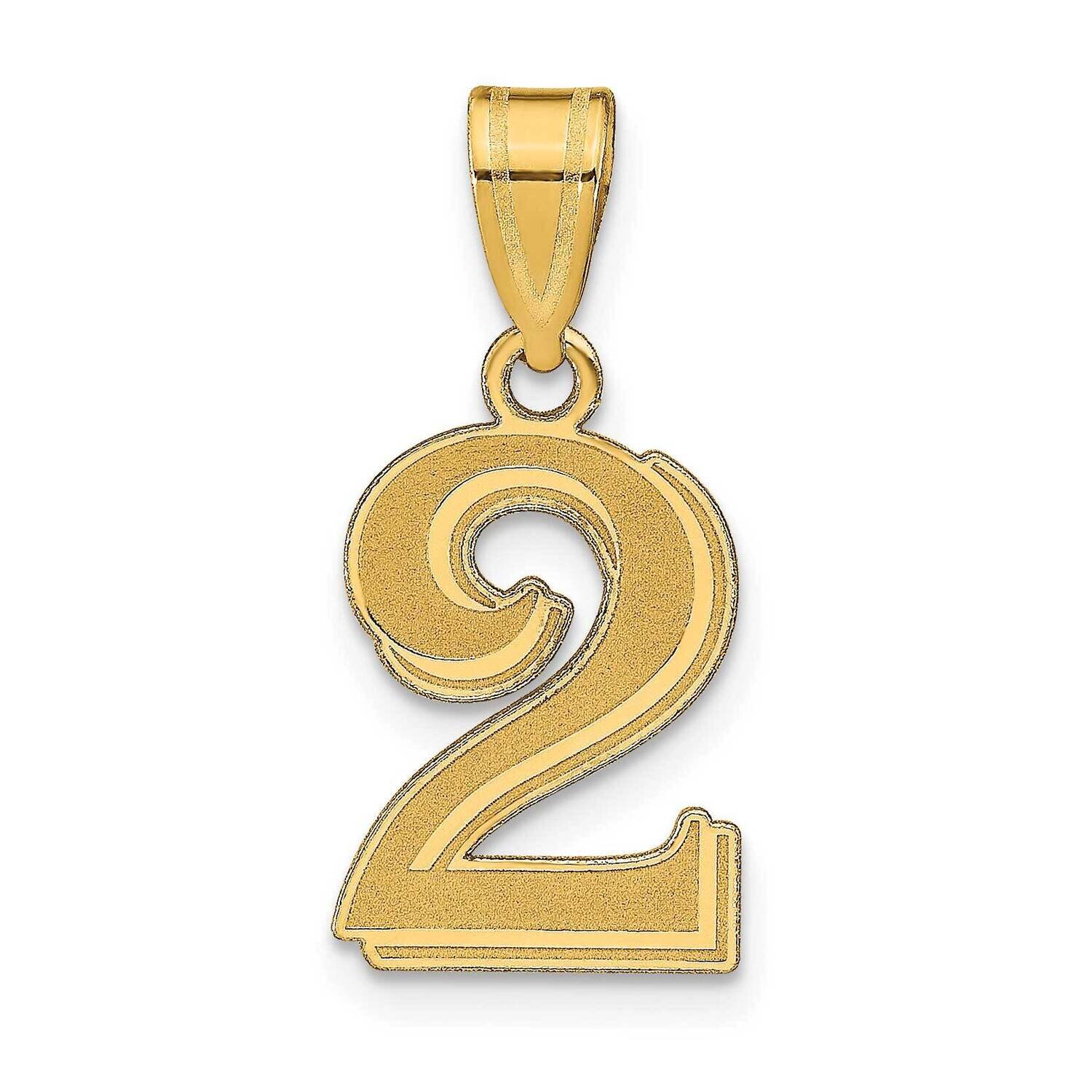 Number 2 Pendant 14k Gold Polished Etched AEN02