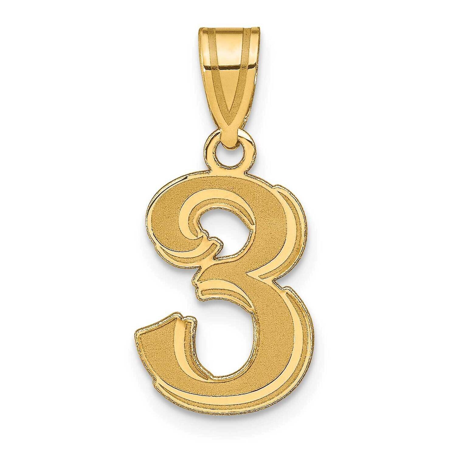 Number 3 Pendant 14k Gold Polished Etched AEN03, MPN: AEN03, 196904087855
