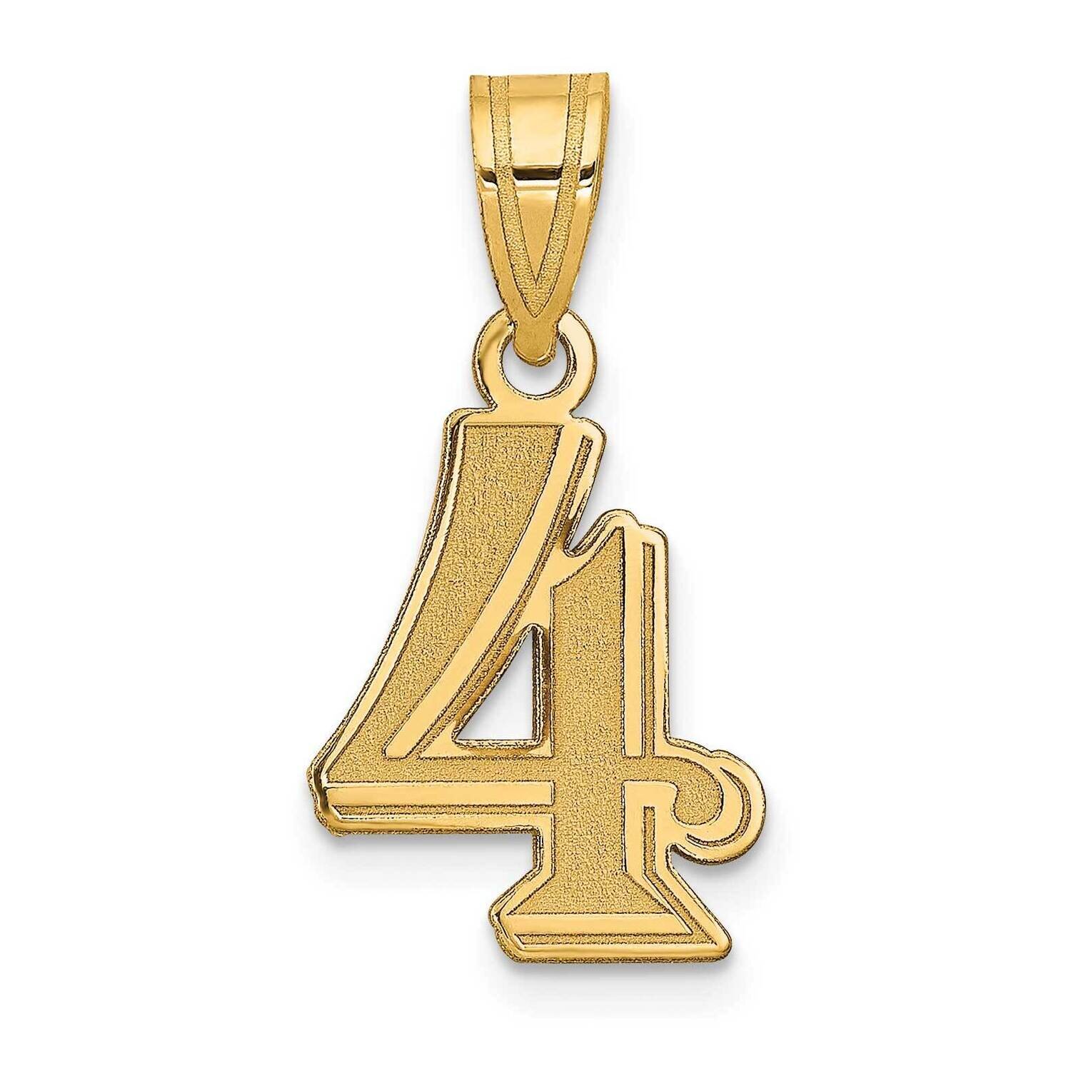 Number 4 Pendant 14k Gold Polished Etched AEN04