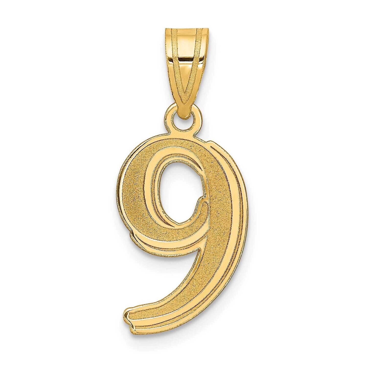 Number 9 Pendant 14k Gold Polished Etched AEN09, MPN: AEN09, 196904084366