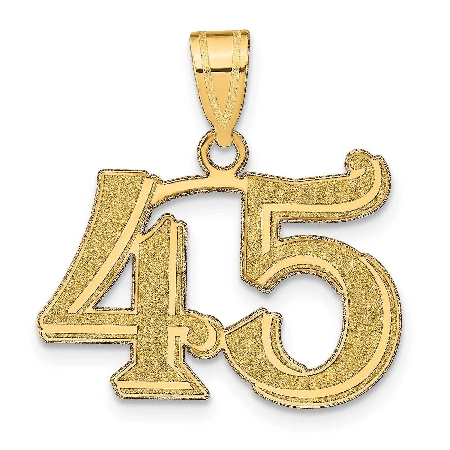 Number 45 Pendant 14k Gold Polished Etched AEN45