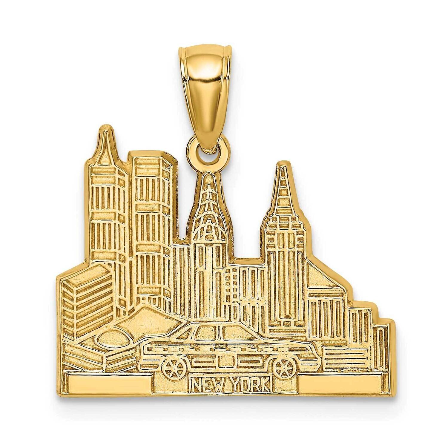 New York Skyline with Taxi Charm 14k Gold Cut-out C3082