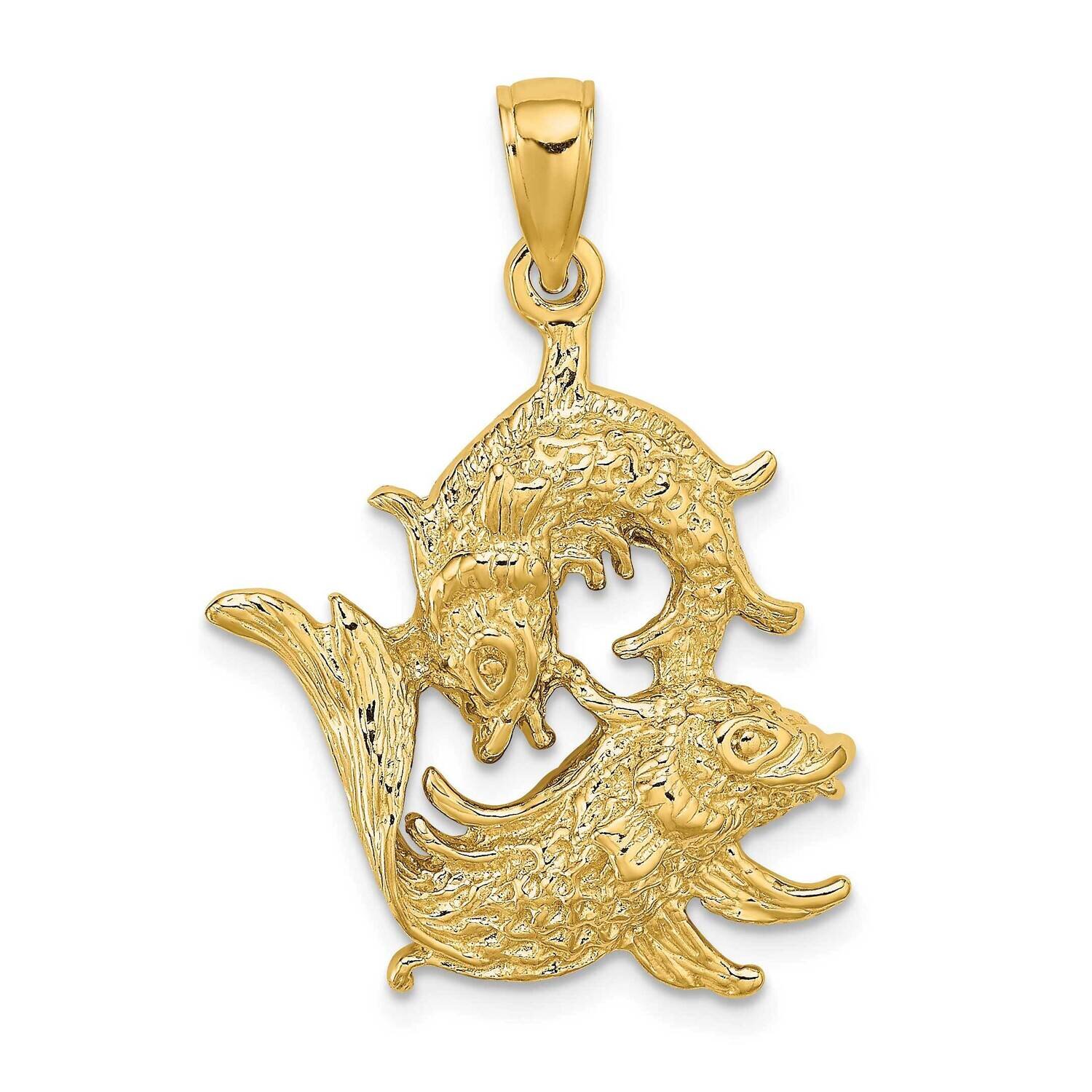 Large Pisces Zodiac Charm 14k Gold C3178