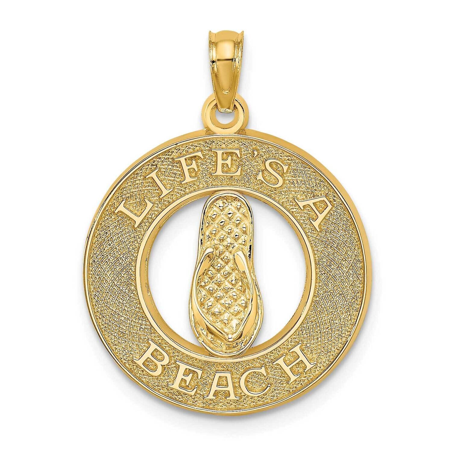 Life&#39;S A Beach On Round Frame with Flip-Flop Charm 14k Gold C3230, MPN: C3230, 637218114597