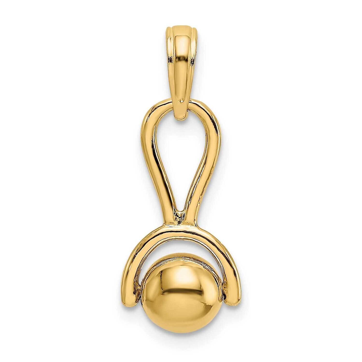 Baby Rattle with Moveable Ball Charm 14k Gold 3-D C3995