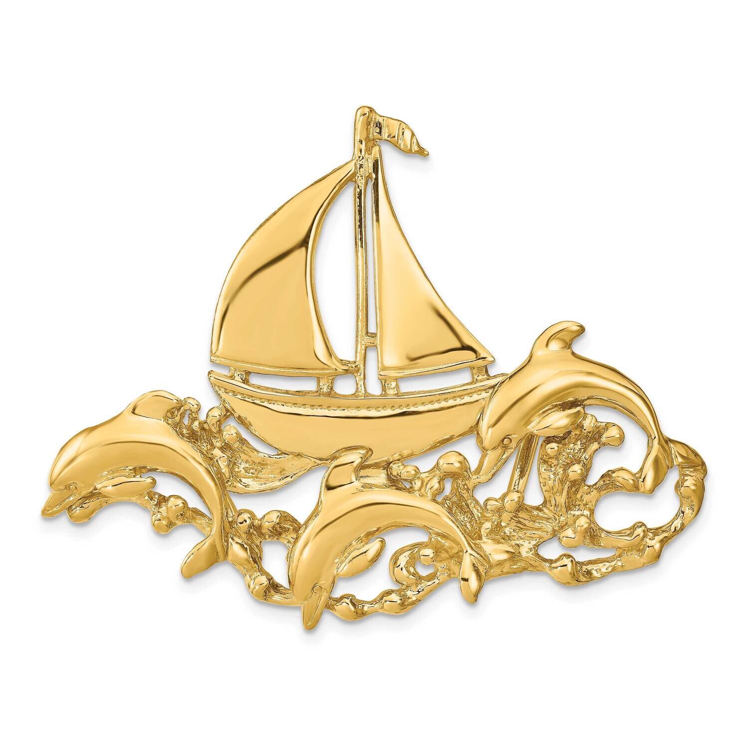 Fits Up To 6Mm 8Mm Sailboat Dolphin Slide 14k Gold Polished D1026