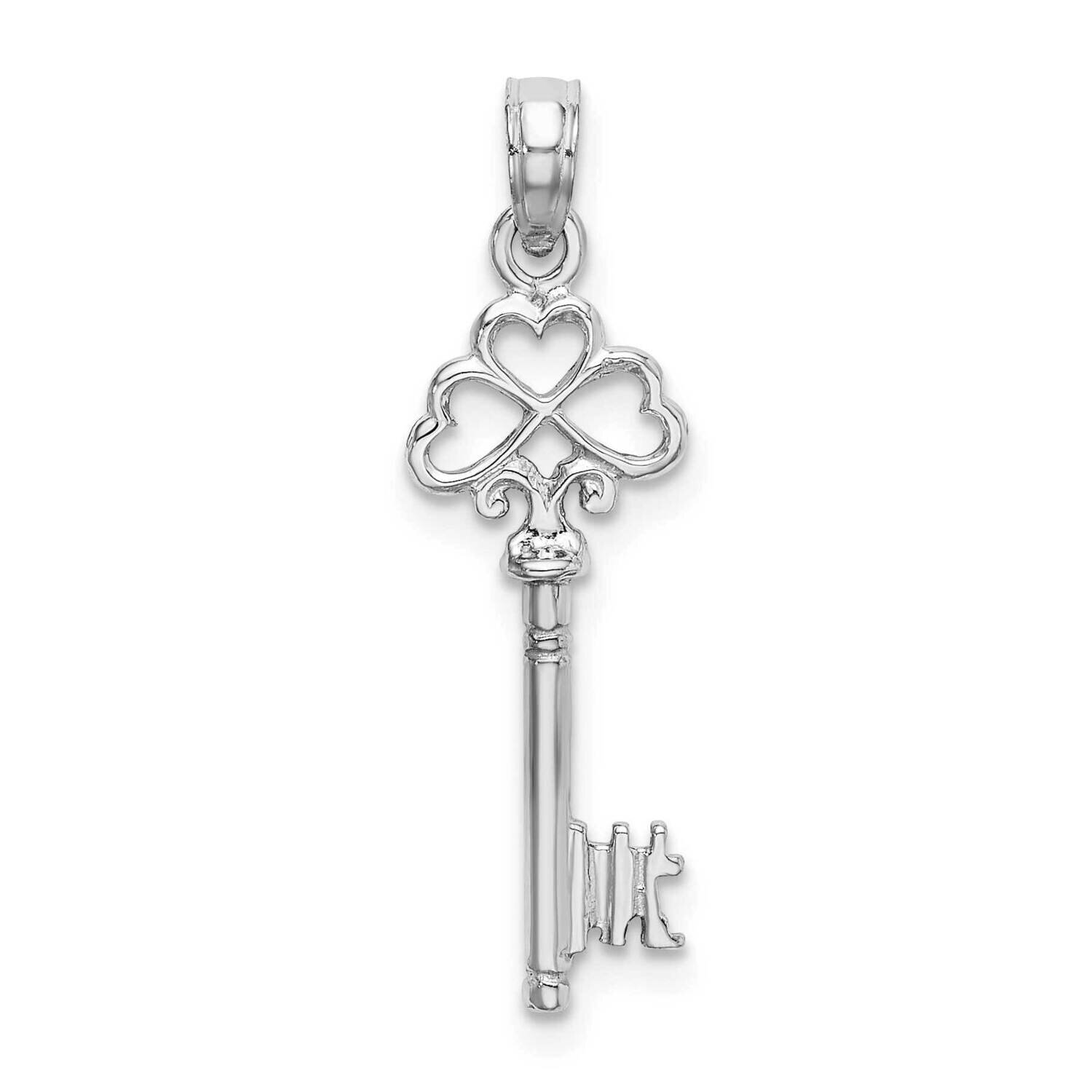 Key with Hearts Charm 14k White Gold 3-D D1068W, MPN: D1068W, 637218169689