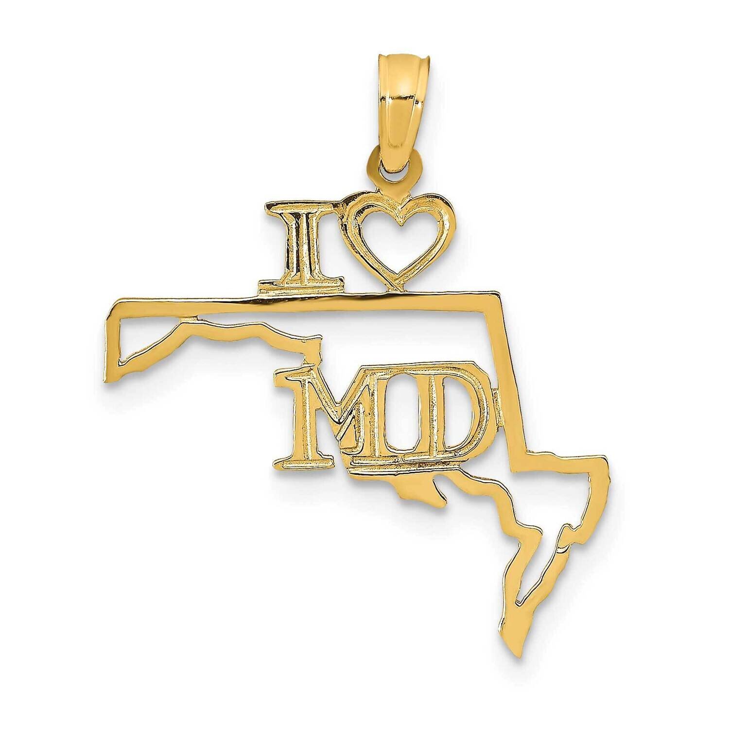 Maryland State Pendant 14k Gold Solid D1168