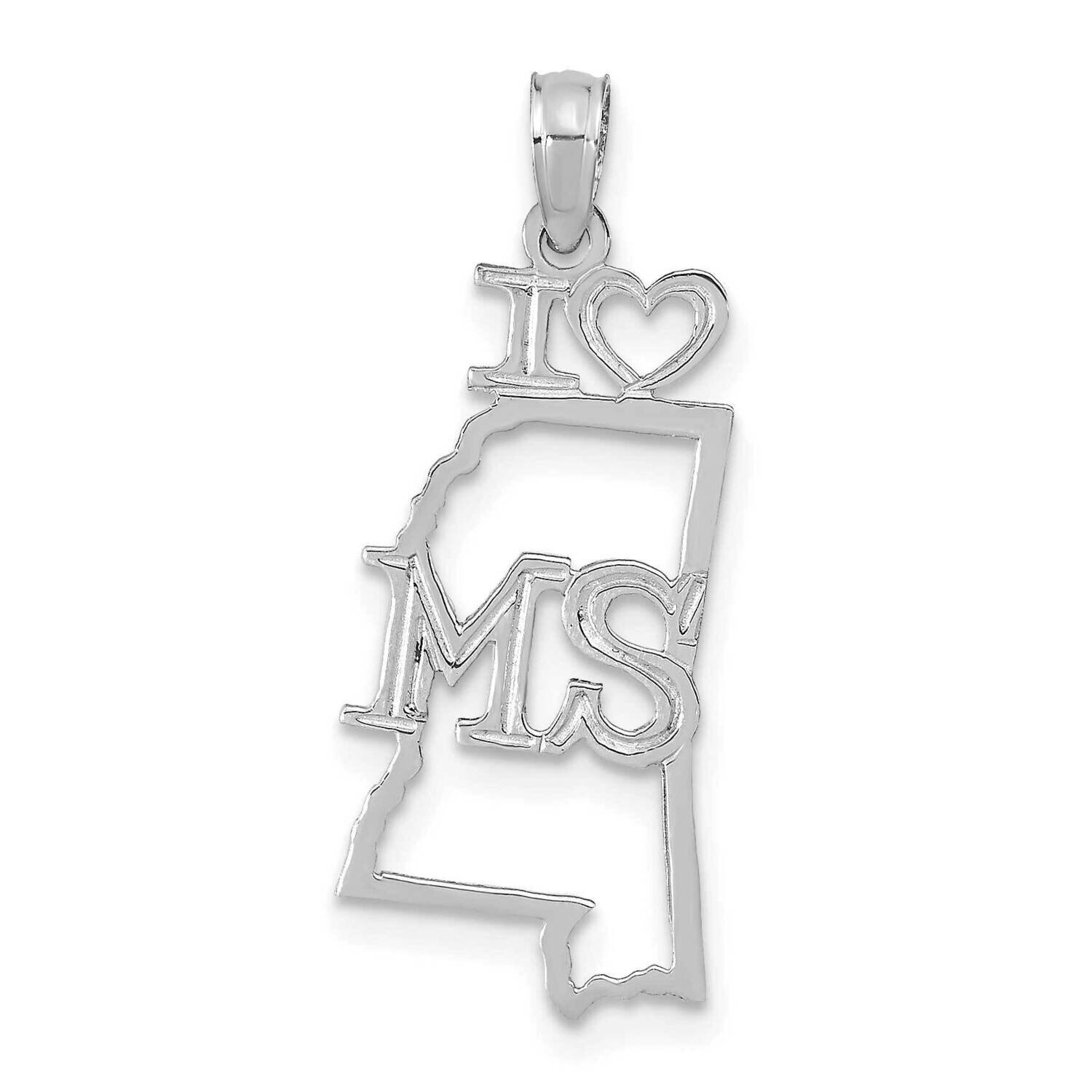 Mississippi State Pendant 14k White Gold Solid D1172W, MPN: D1172W,