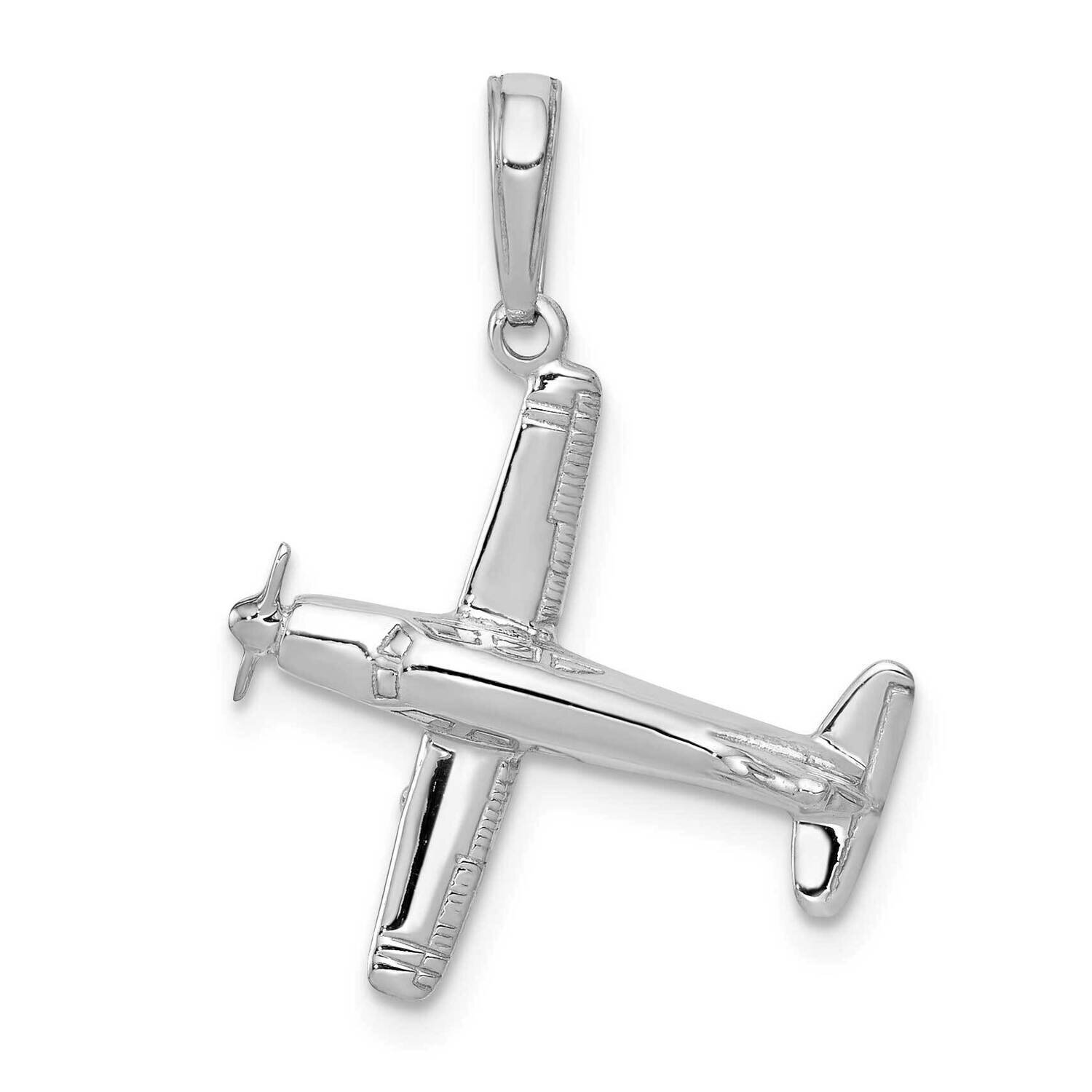 Low-Wing Airplane Pendant 14k White Gold 3-D D1225W