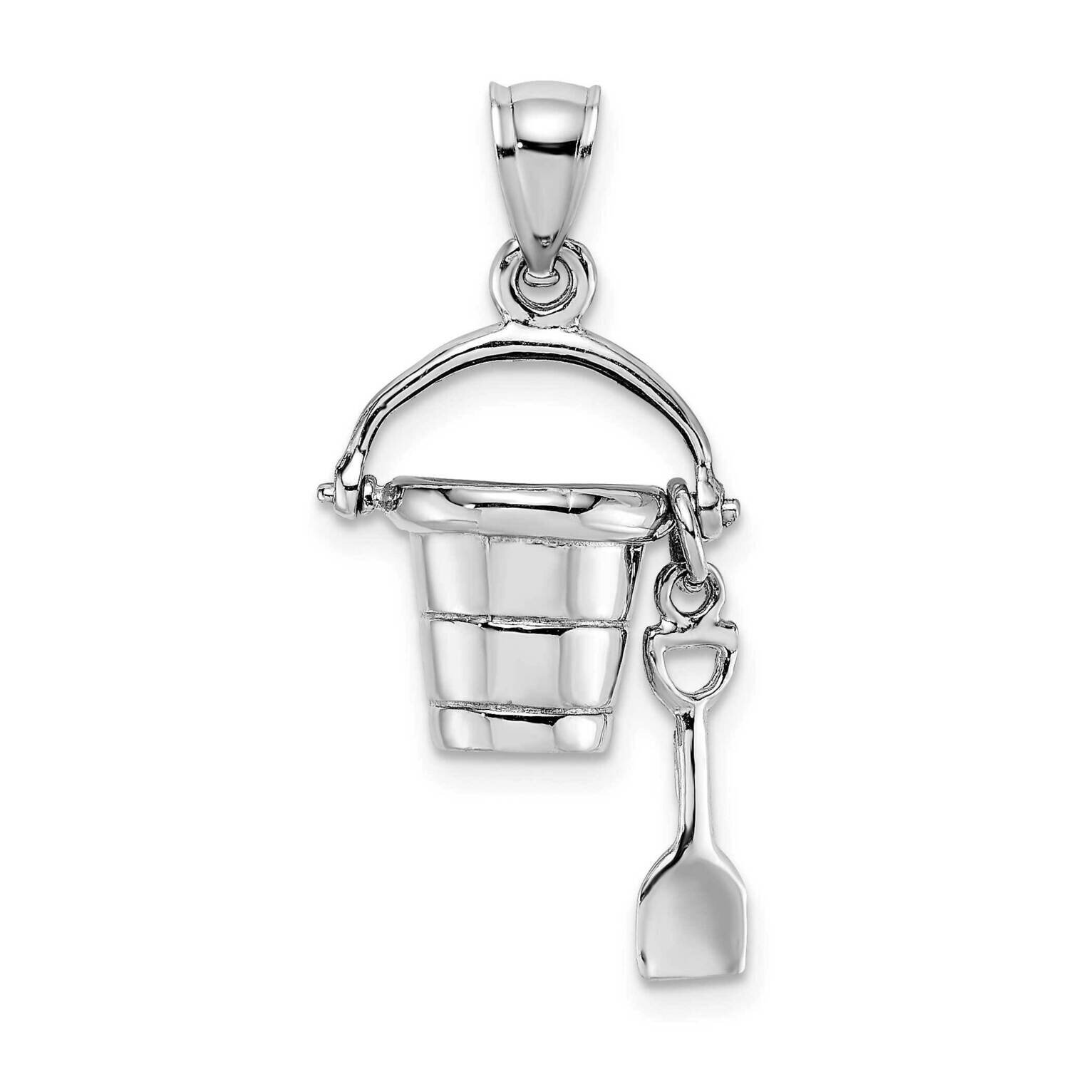 Moveable Beach Bucket with Shovel Charm 14k White Gold 3-D D1381W, MPN: D1381W, 637218118168