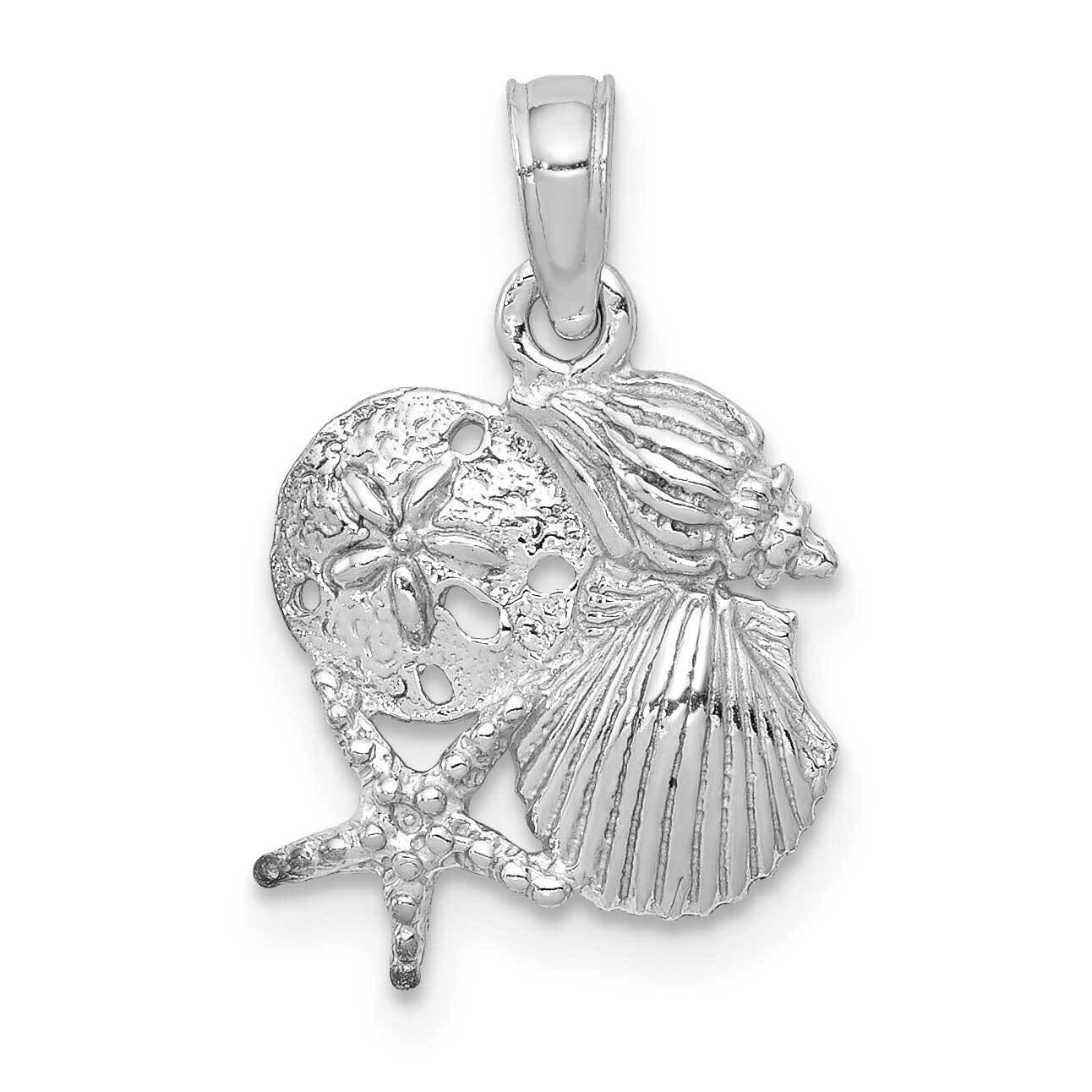 Polished Mini Shell Cluster Pendant 14k White Gold Solid D1389W, MPN: D1389W, 637218126231