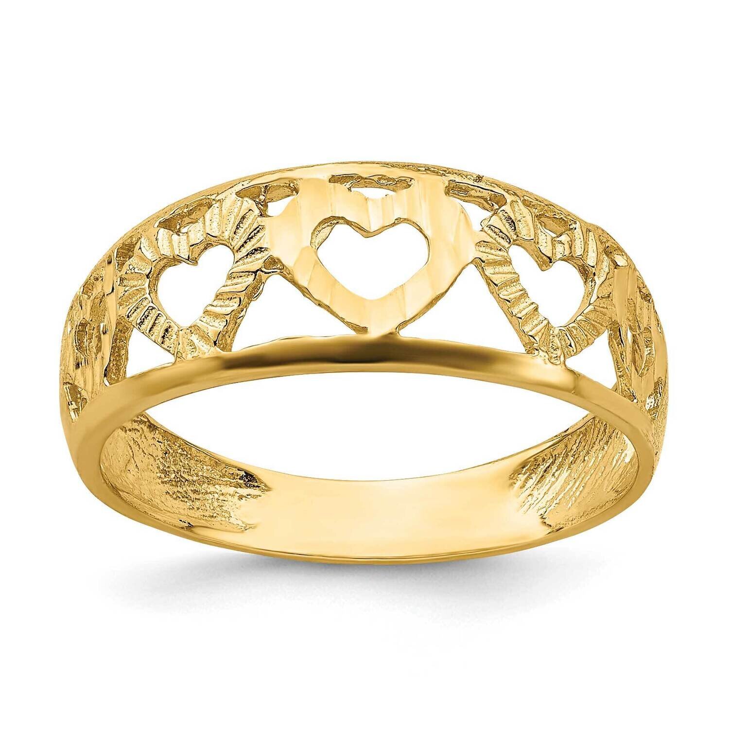 5 Heart Ring 14k Gold Diamond-cut D3095