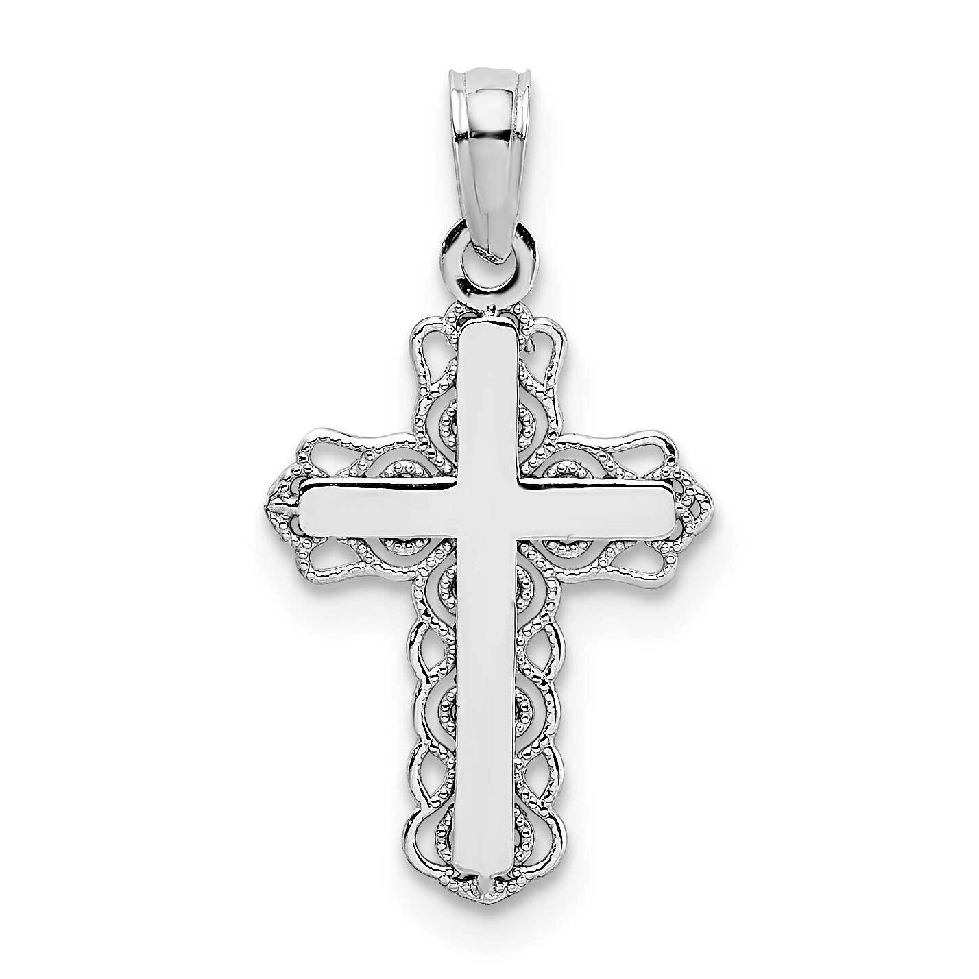 Lace Trim Polished Center Cross Charm 14k White Gold D3501W, MPN: D3501W, 637218180813