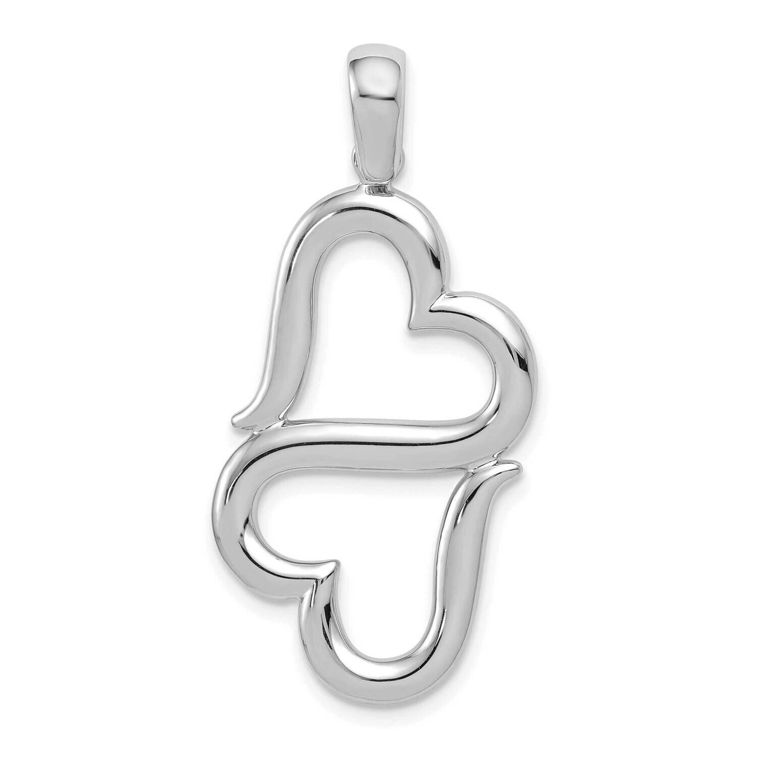 Solid Double Hanging Hearts Pendant 14k White Gold 3-D D3824W