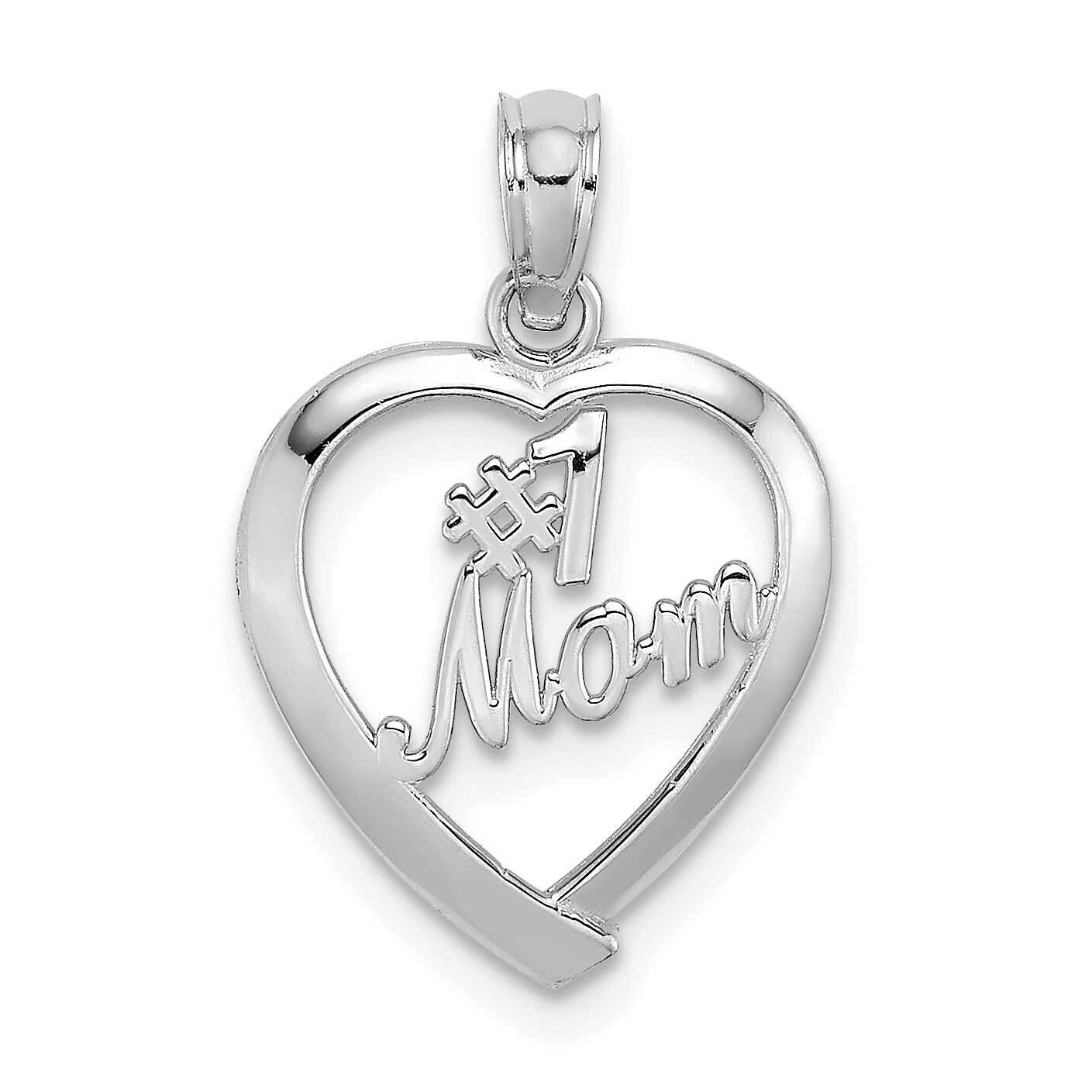 #1 Mom In Heart Pendant 14k White Gold D3943W