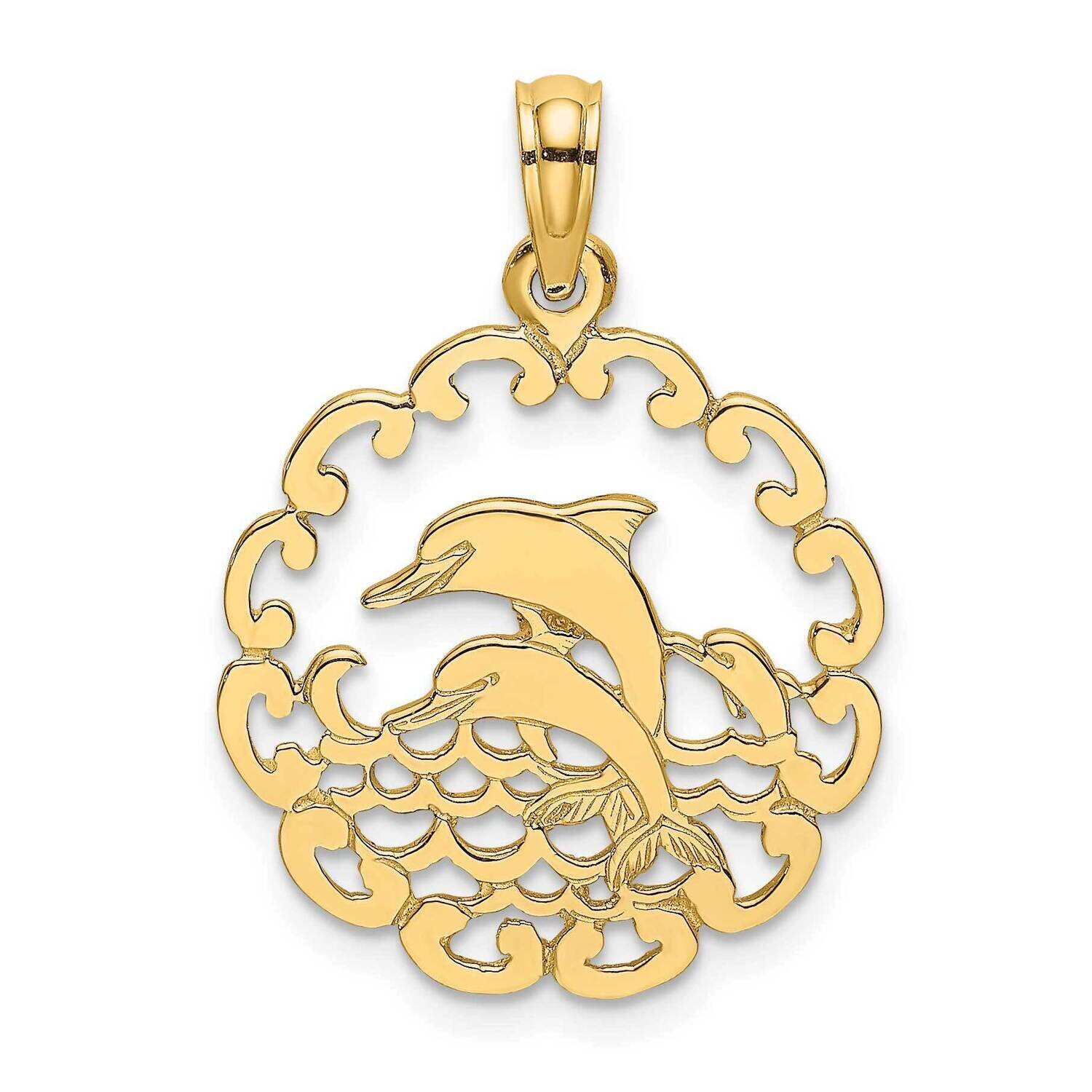Jumping Dolphins Charm 14k Gold Cut-out D4115