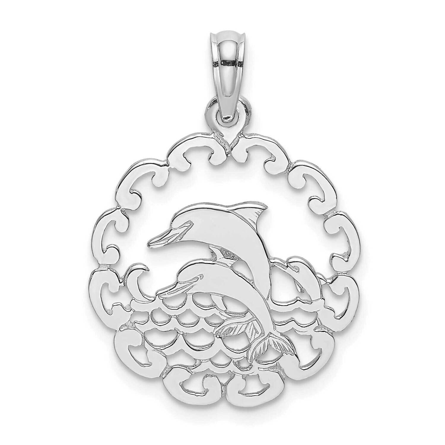 Cut-Out Jumping Dolphins Pendant 14k White Gold D4115W