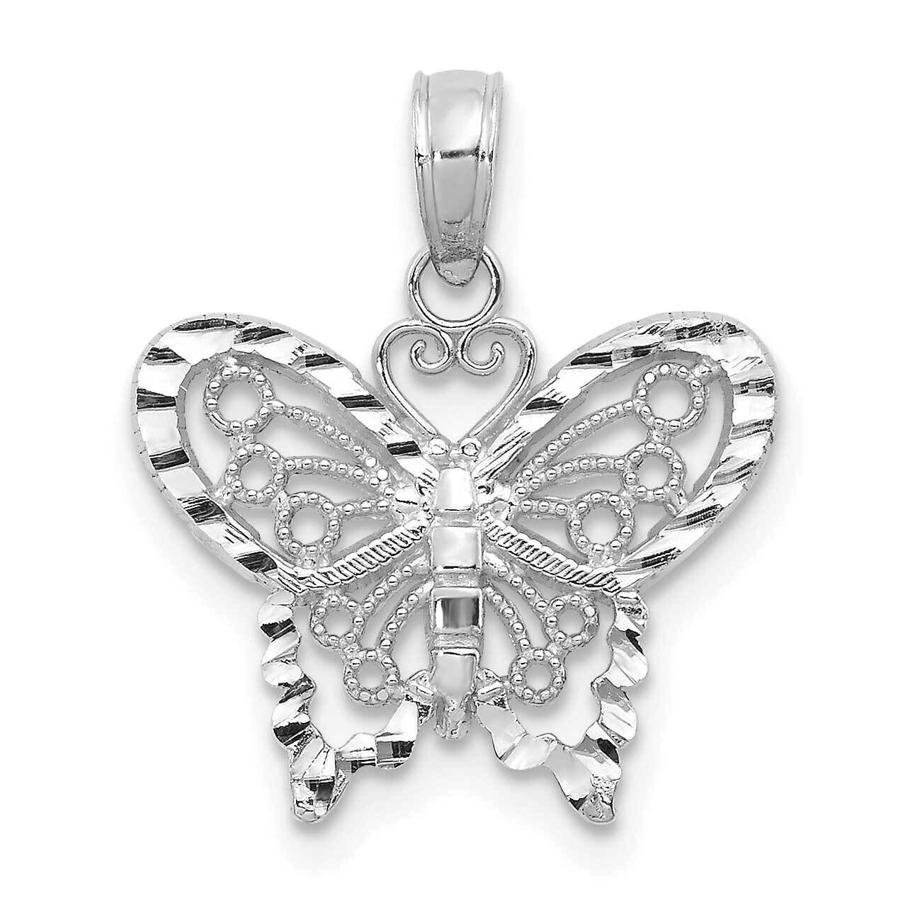 Butterfly Pendant 14k White Gold Diamond-cut D4207W
